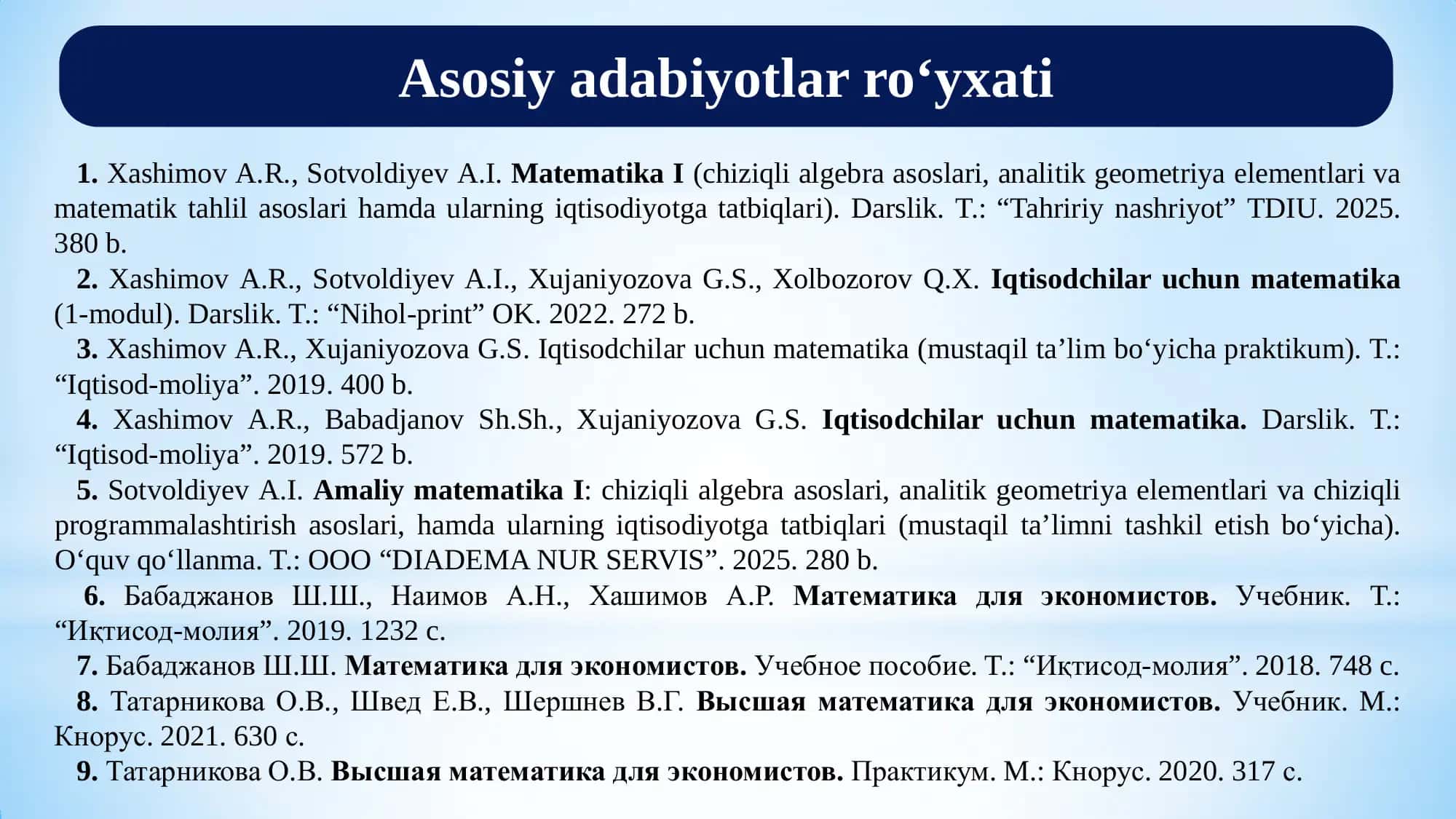 Amaliy matematika 1: Chiziqli tenglamalar sistemasi va uni yechishning Kramer qoidasi va matritsalar usuli 3