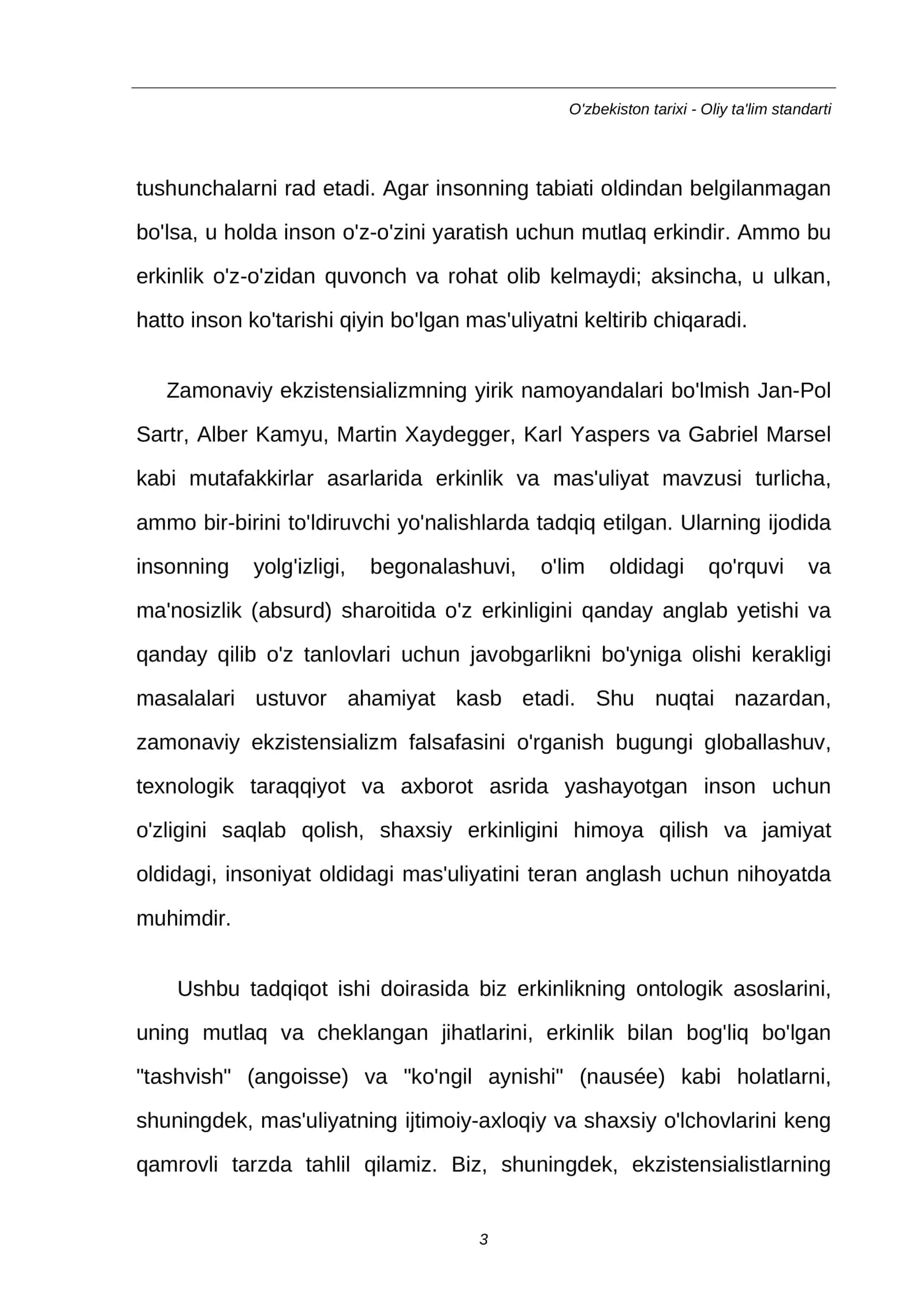 MUSTAQIL ISH: Zamonaviy ekzistensializm 3