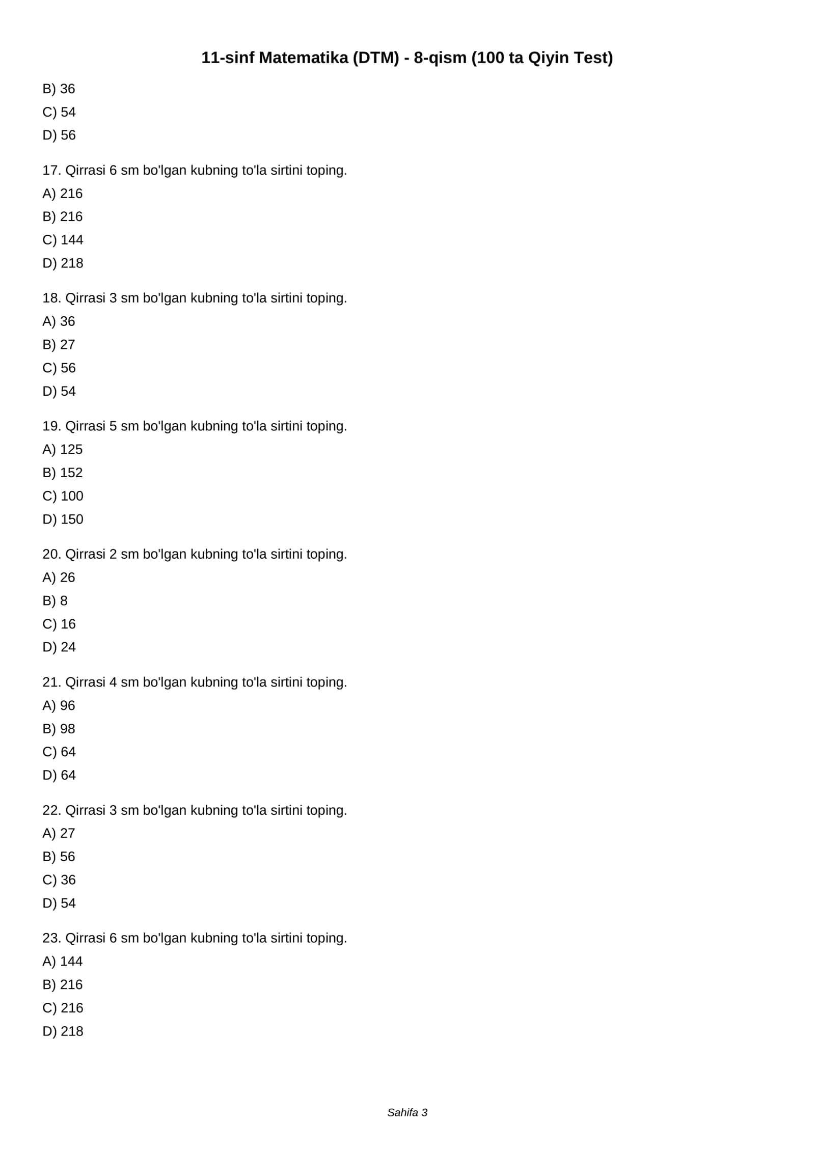 11-sinf Matematika (DTM) - 8-qism (100 ta Qiyin Test) 3