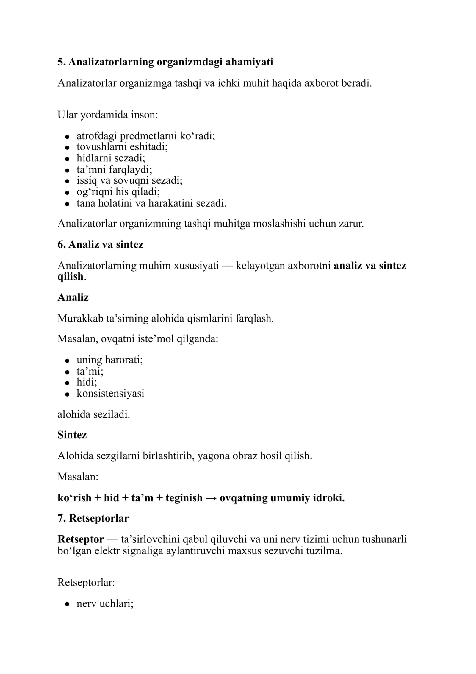 5 MARUZA: ANALIZATORLARNING UMUMIY VA XUSUSIY FIZIOLOGIYASI.ANALIZATORLARNING AHAMIYATI VA ISHLASH TAMOYILLARI 3