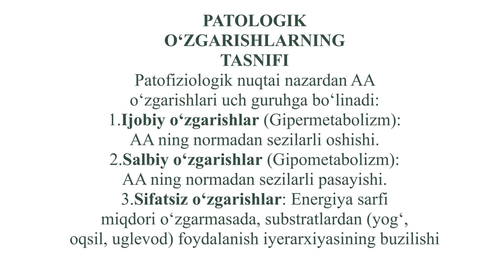 Har xil patologik holatlar va kasalliklarga asosiy almashinuvning o'zgarishi 3