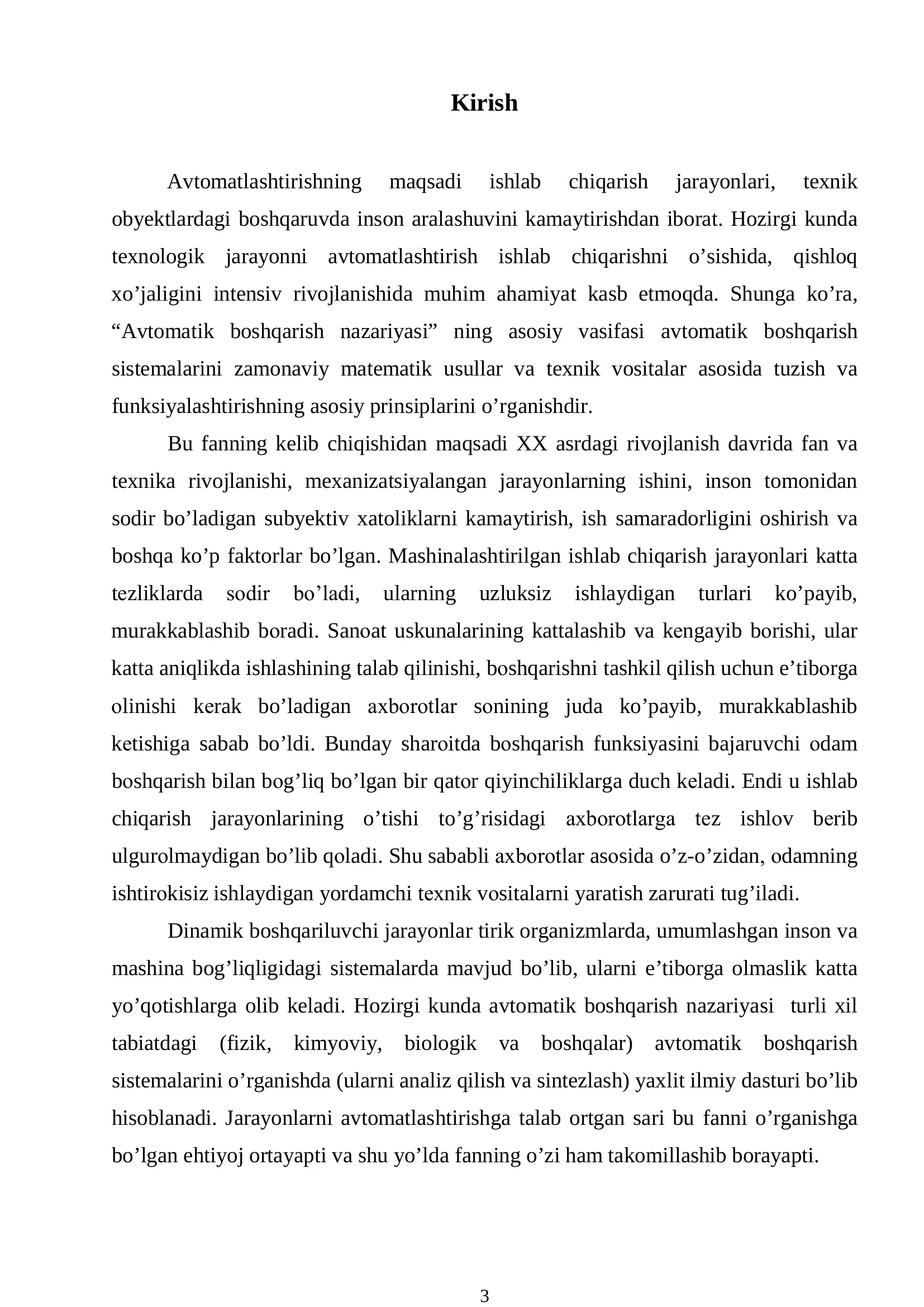 Аvtоmаtik bоshqаrish nаzаriyasi 3