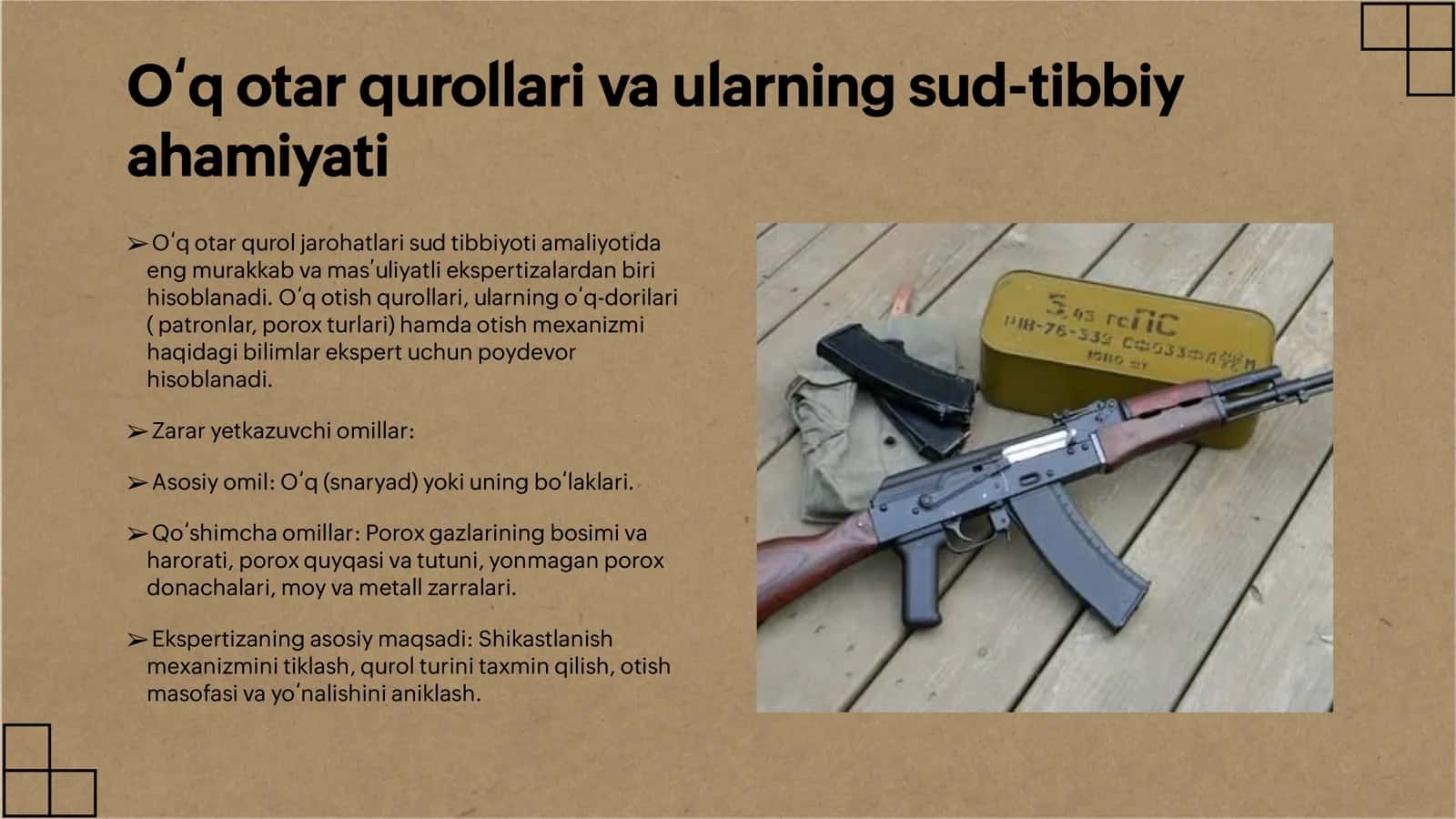 Oʻq otar qurollaridan yetkazilgan jarohatlarning sud tibbiyot ekspertizasi 3