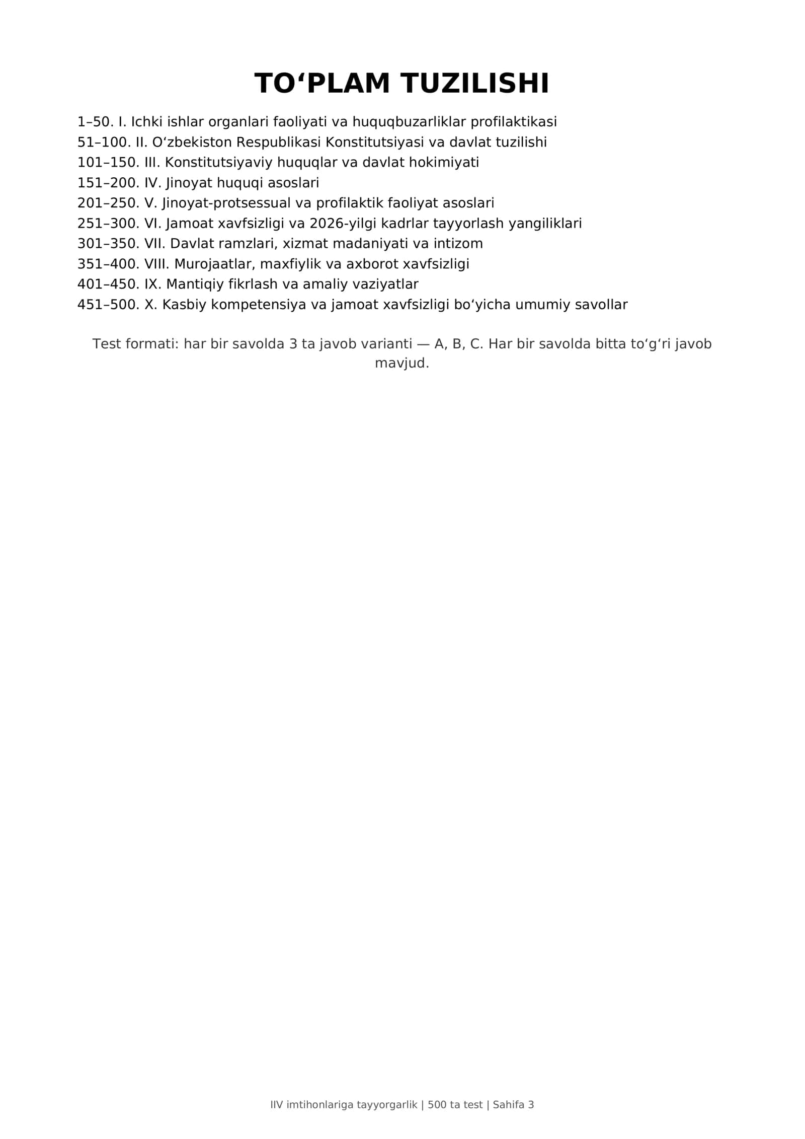 Ichki ishlar organlari imtihonlari test savol va javoblari 2027 yangi 3