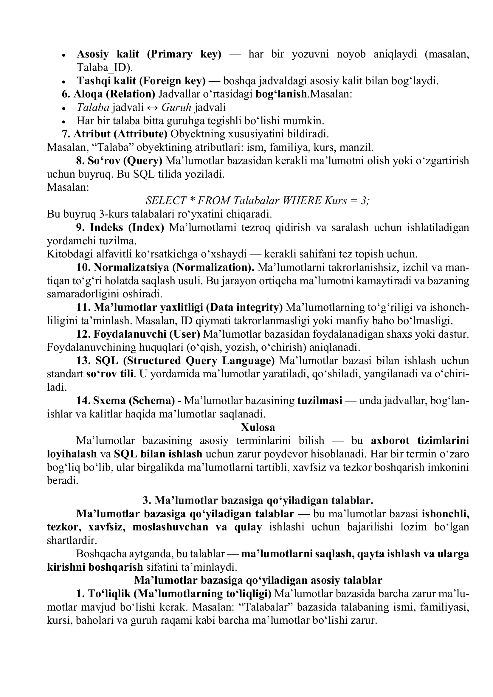 Ma’lumotlar bazasi 3