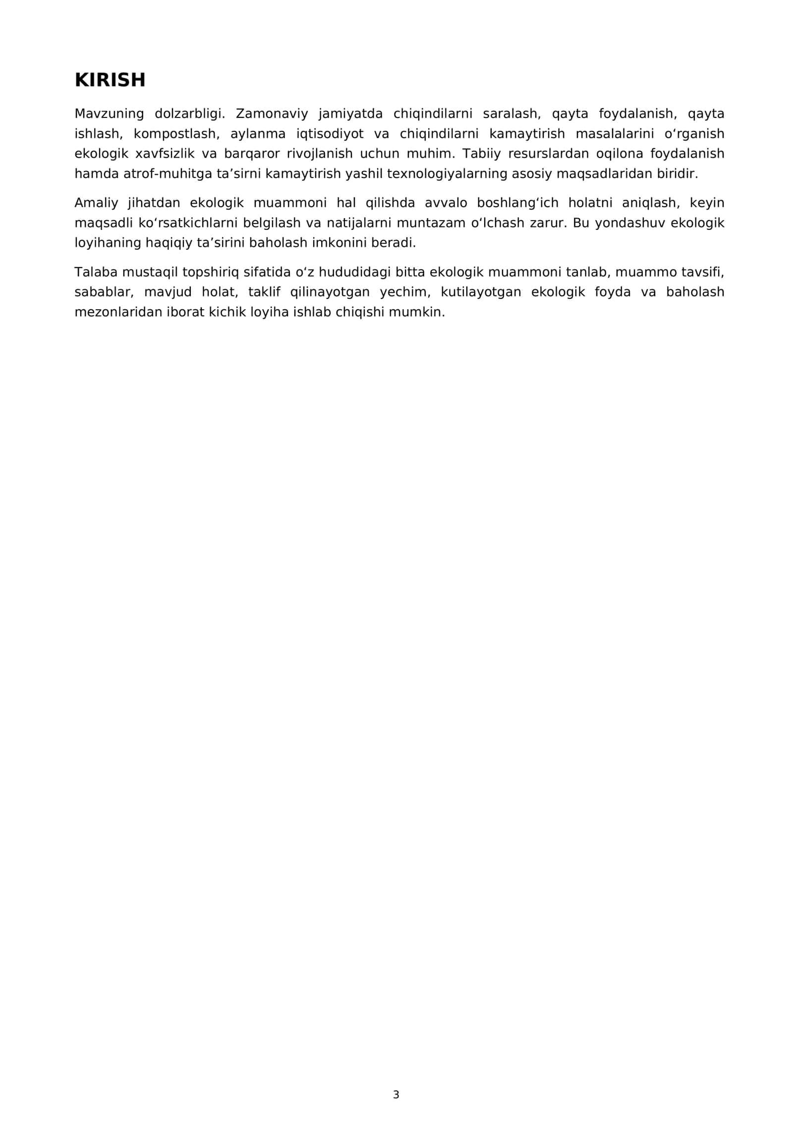 KURS ISHI - CHIQINDILARNI QAYTA ISHLASH 3