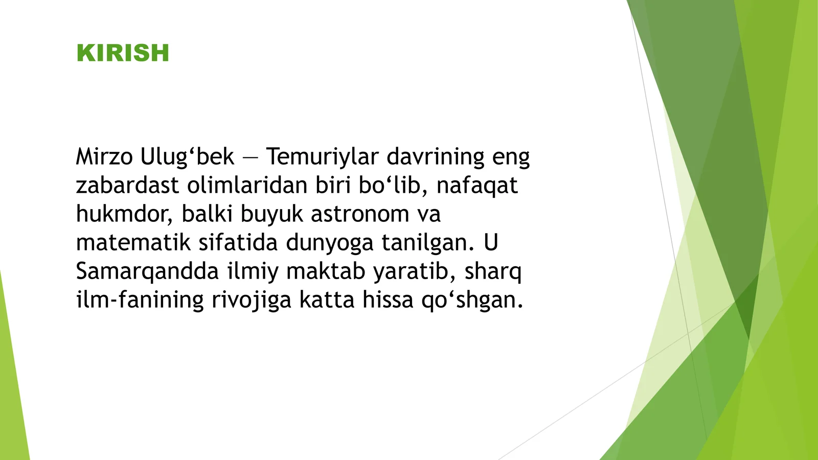 Mirzo Ulug'bek taqdimoti , O'zbekiston Tarixi 3