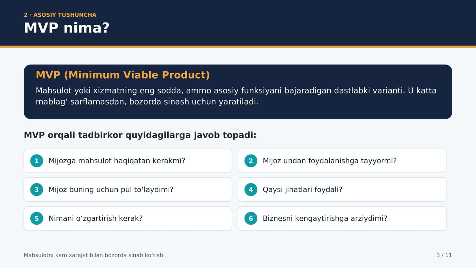 mahsulotni kam xarajat bilan bozorda sinab koʻrish 3