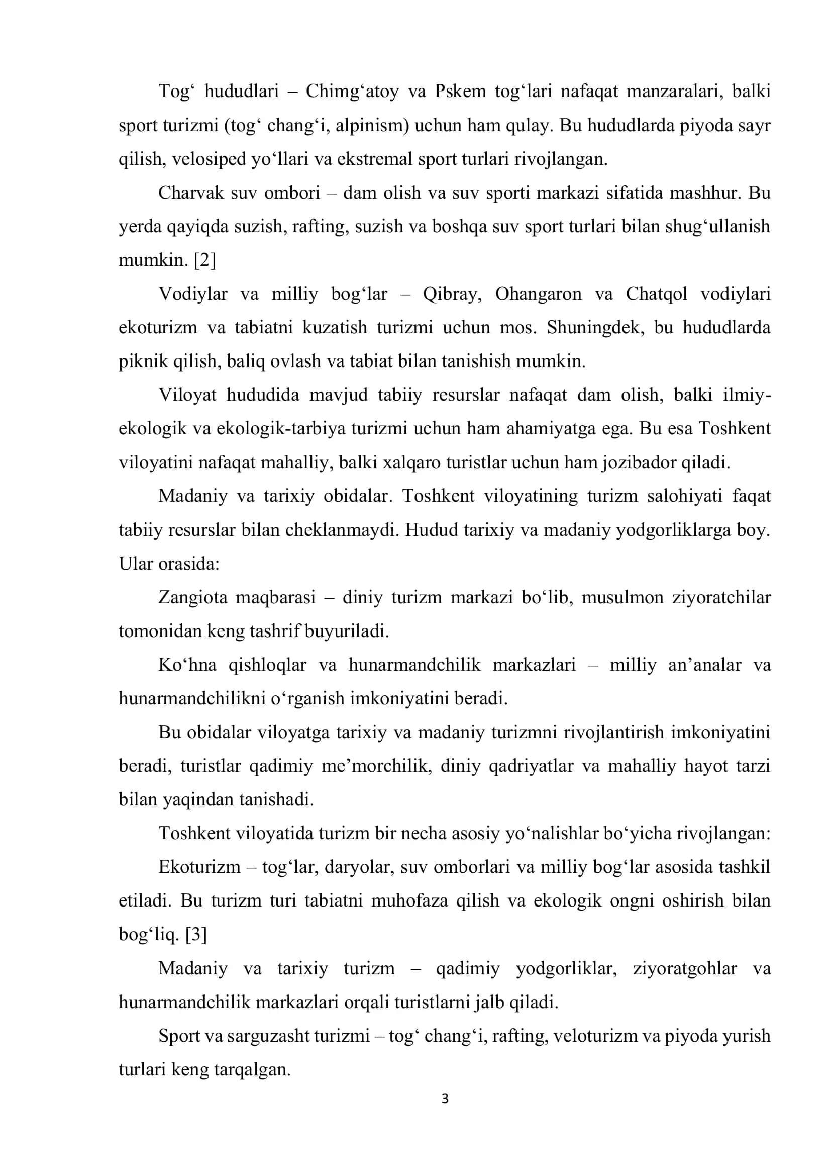 TOSHKENT VILOYATI TURIZM GEOGRAFIYASI 3