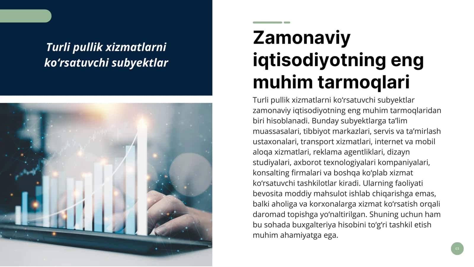 Turli pullik xizmatlarni ko’rsatuvchi subyektlar buxgalteriya hisobi 3