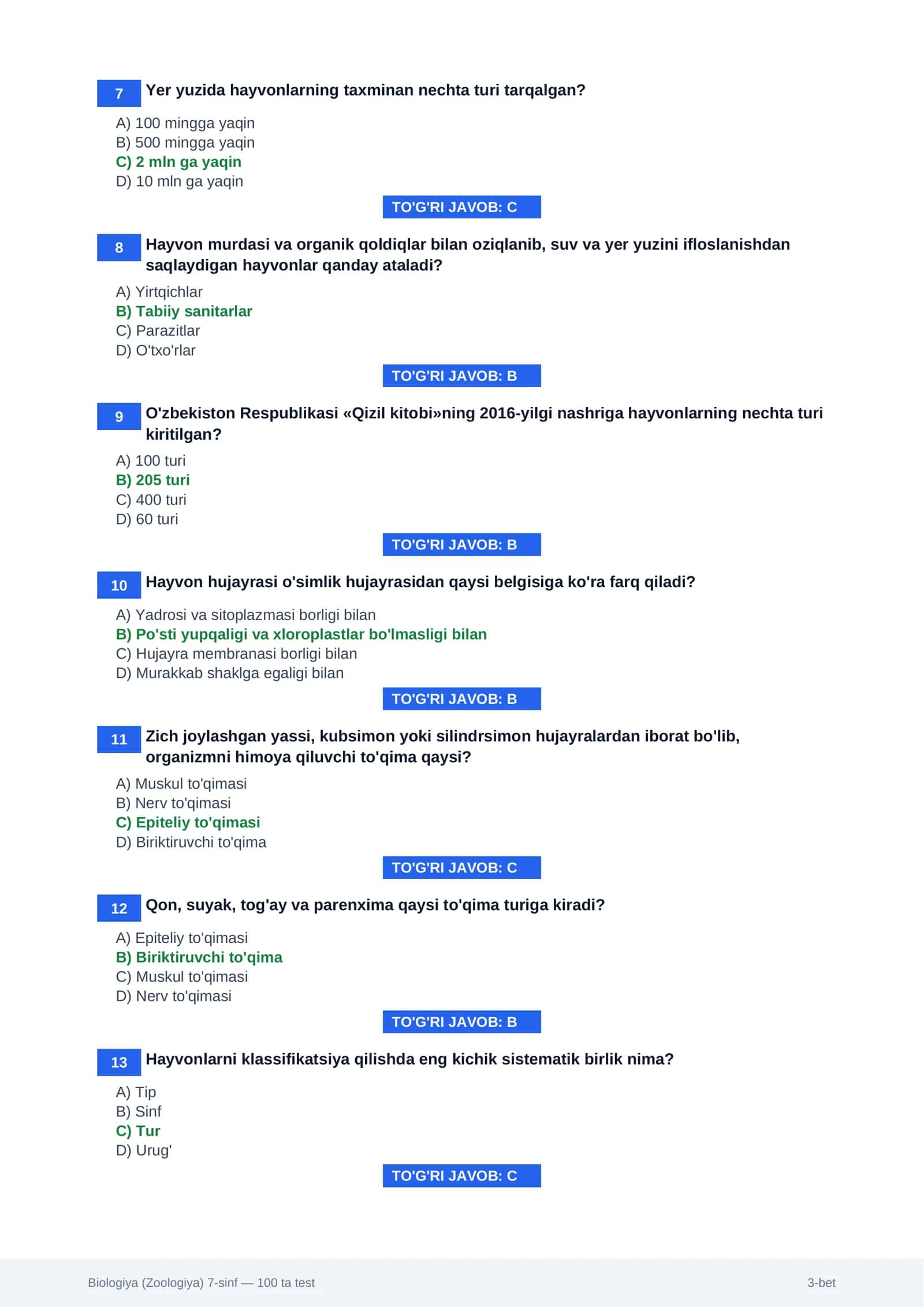 BIOLOGIYA (ZOOLOGIYA) — 7-SINF 3