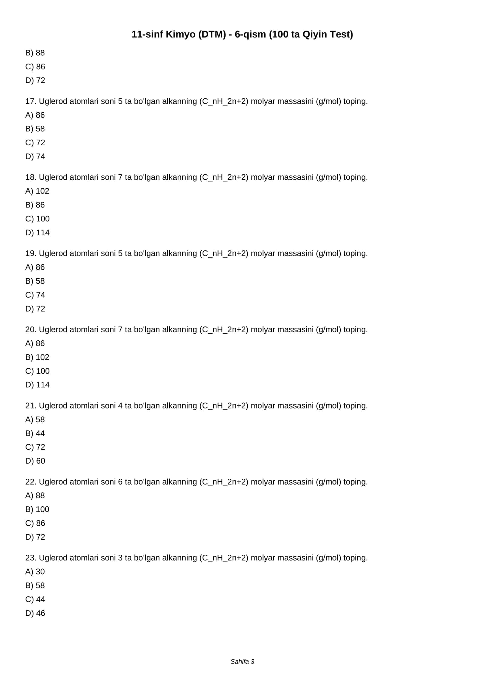 11-sinf Kimyo (DTM) - 6-qism (100 ta Qiyin Test) 3