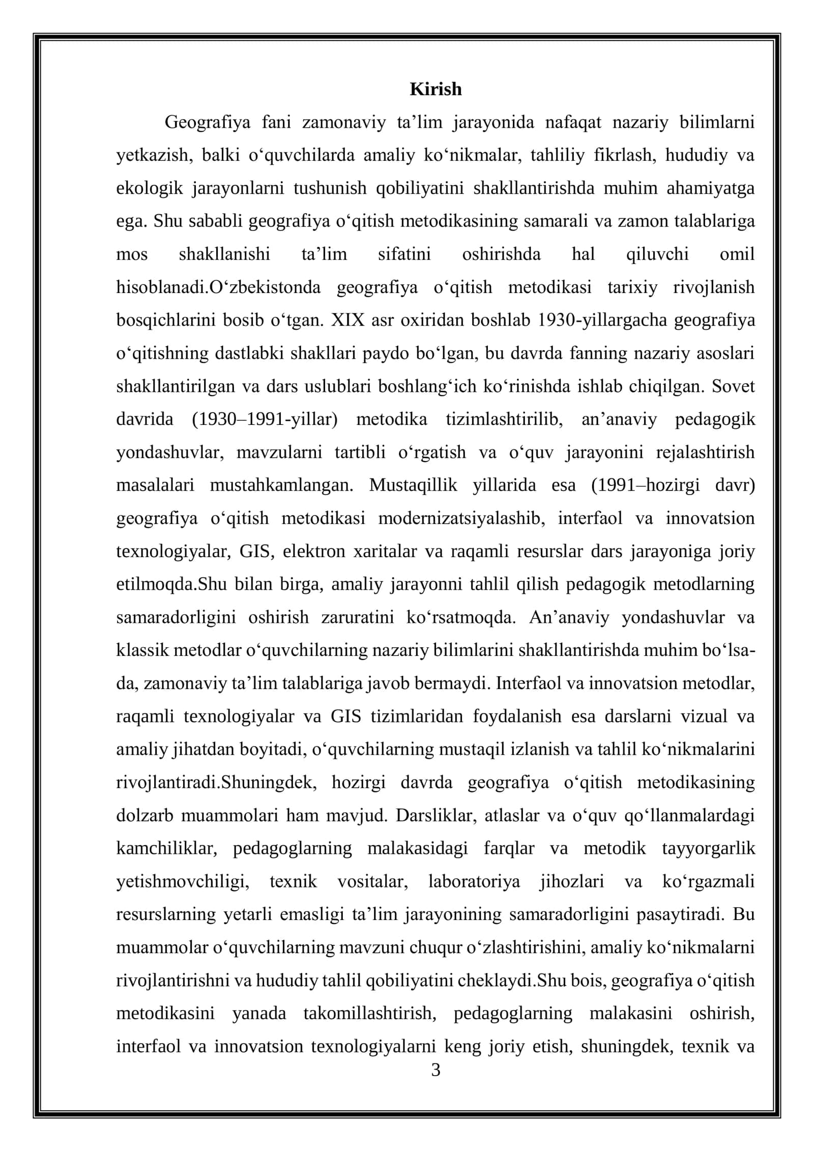 Mavzu: “Oʻzbekistonda geografiya oʻqitish metodikasining rivojlanish bosqichlari” 3