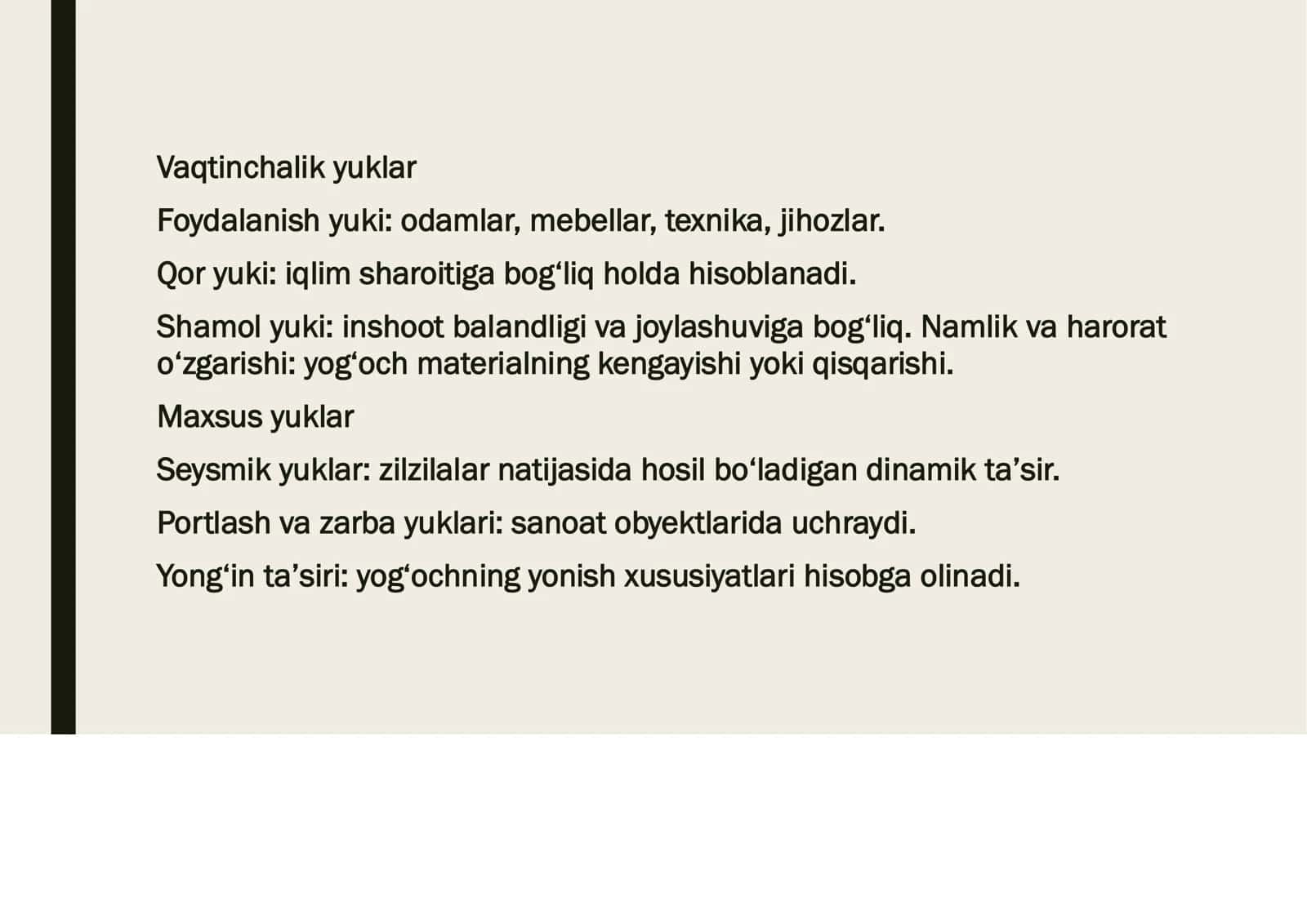 Yog‘och konstruksiyalarga ta’sir etadigan yuklar 3