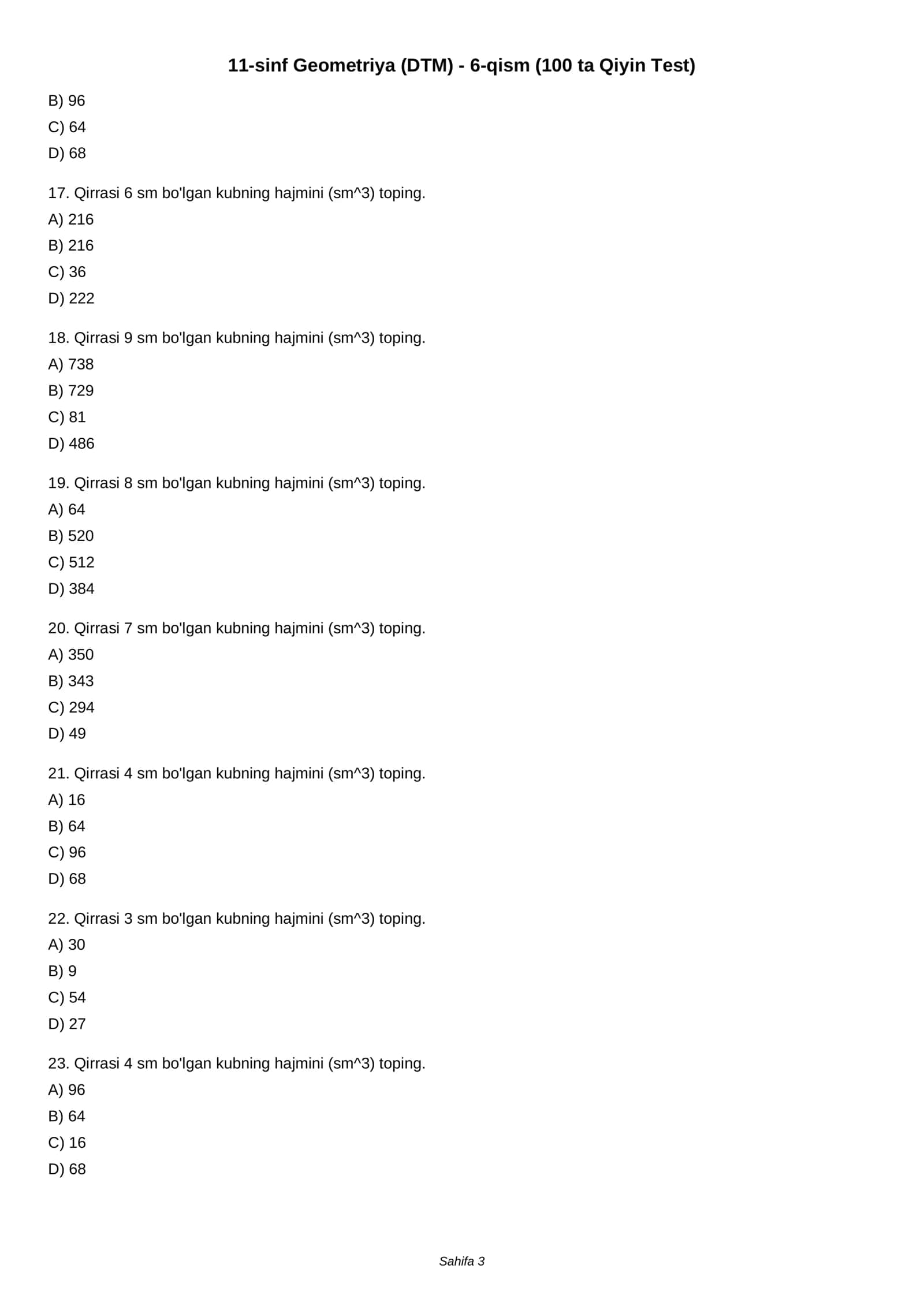 11-sinf Geometriya (DTM) - 6-qism (100 ta Qiyin Test) 3