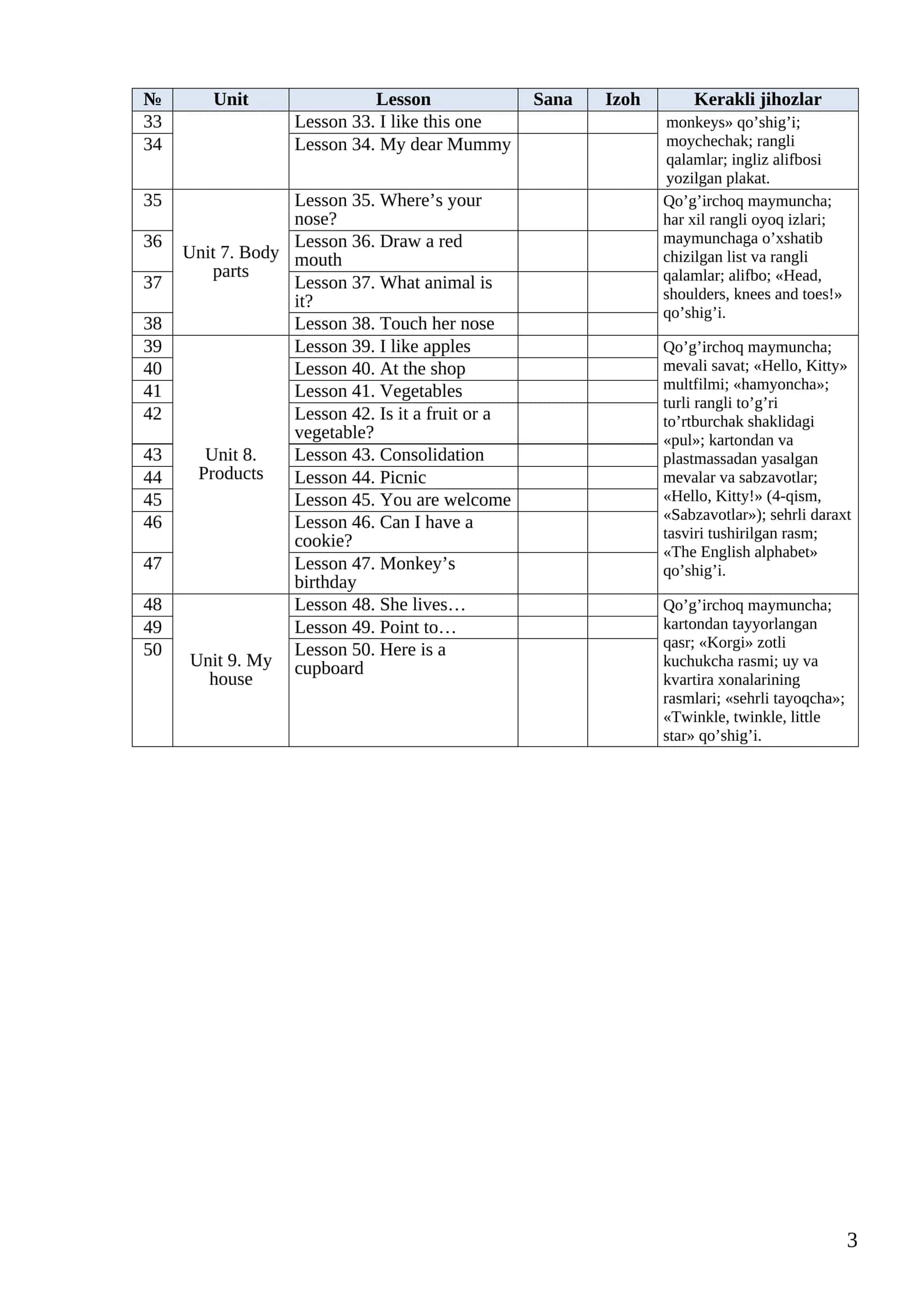 DMTT ingliz tili kundalik ish rejasi. 2026-2027 3