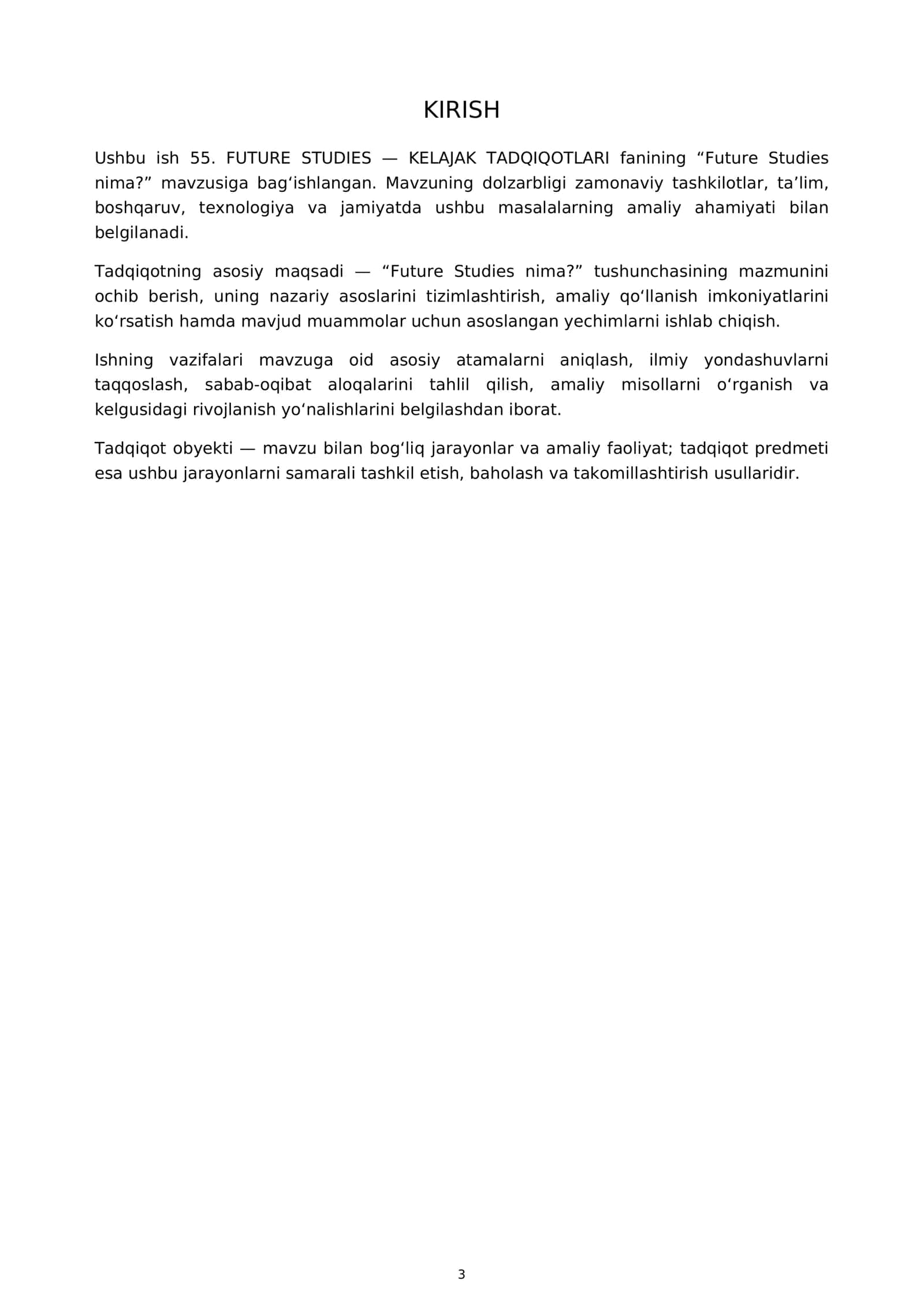 FUTURE STUDIES — KELAJAK TADQIQOTLARI 3