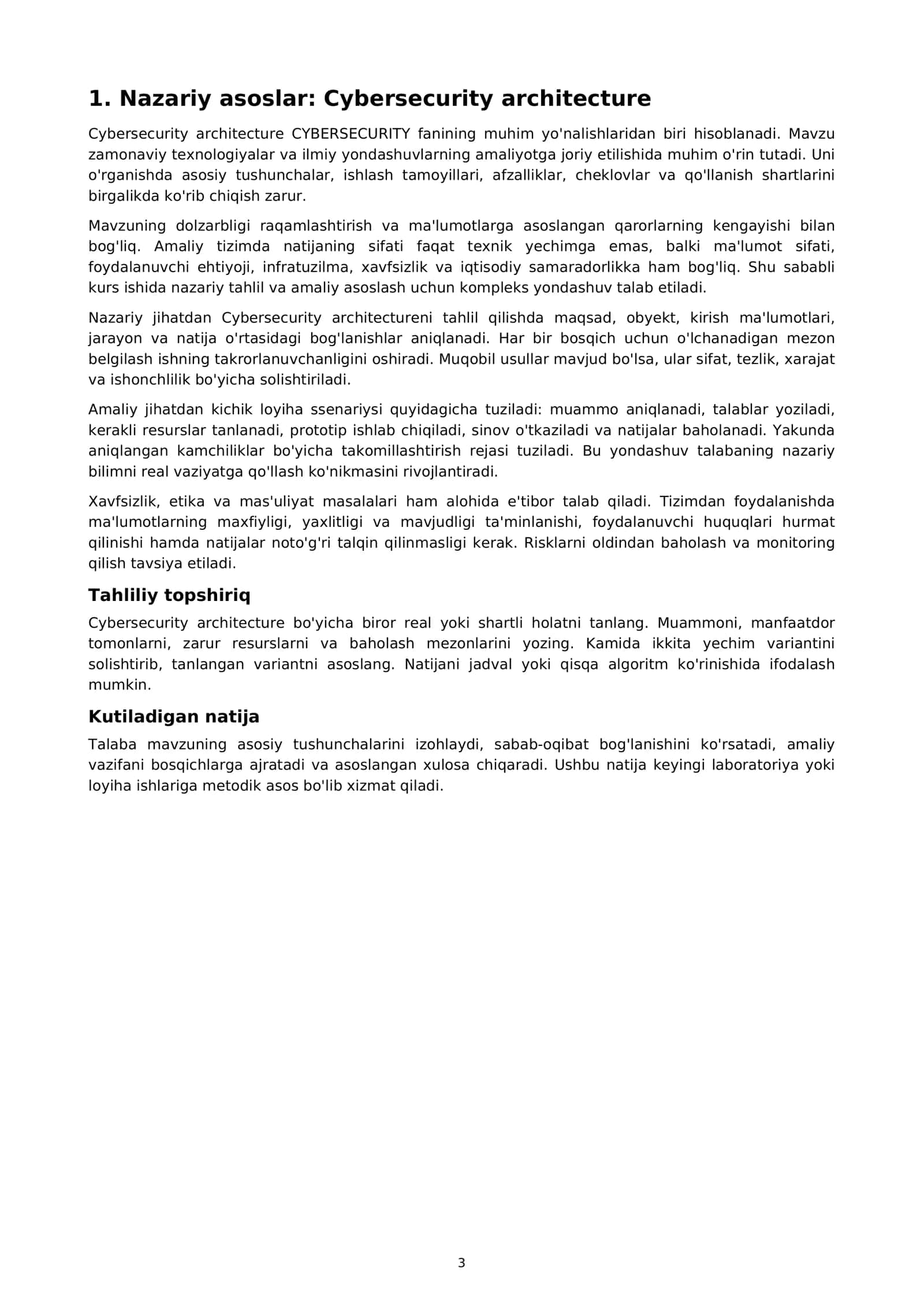 OLIY TA'LIM FANLARI CYBERSECURITY KURS ISHI 3