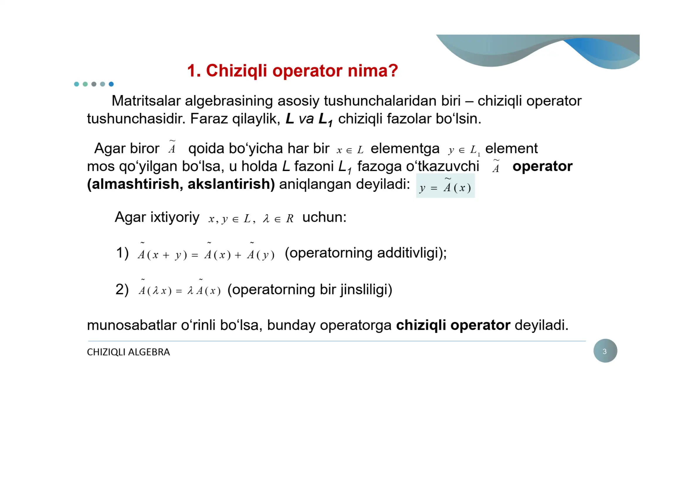 Chiziqli operatorlar va ular ustida amallar 3