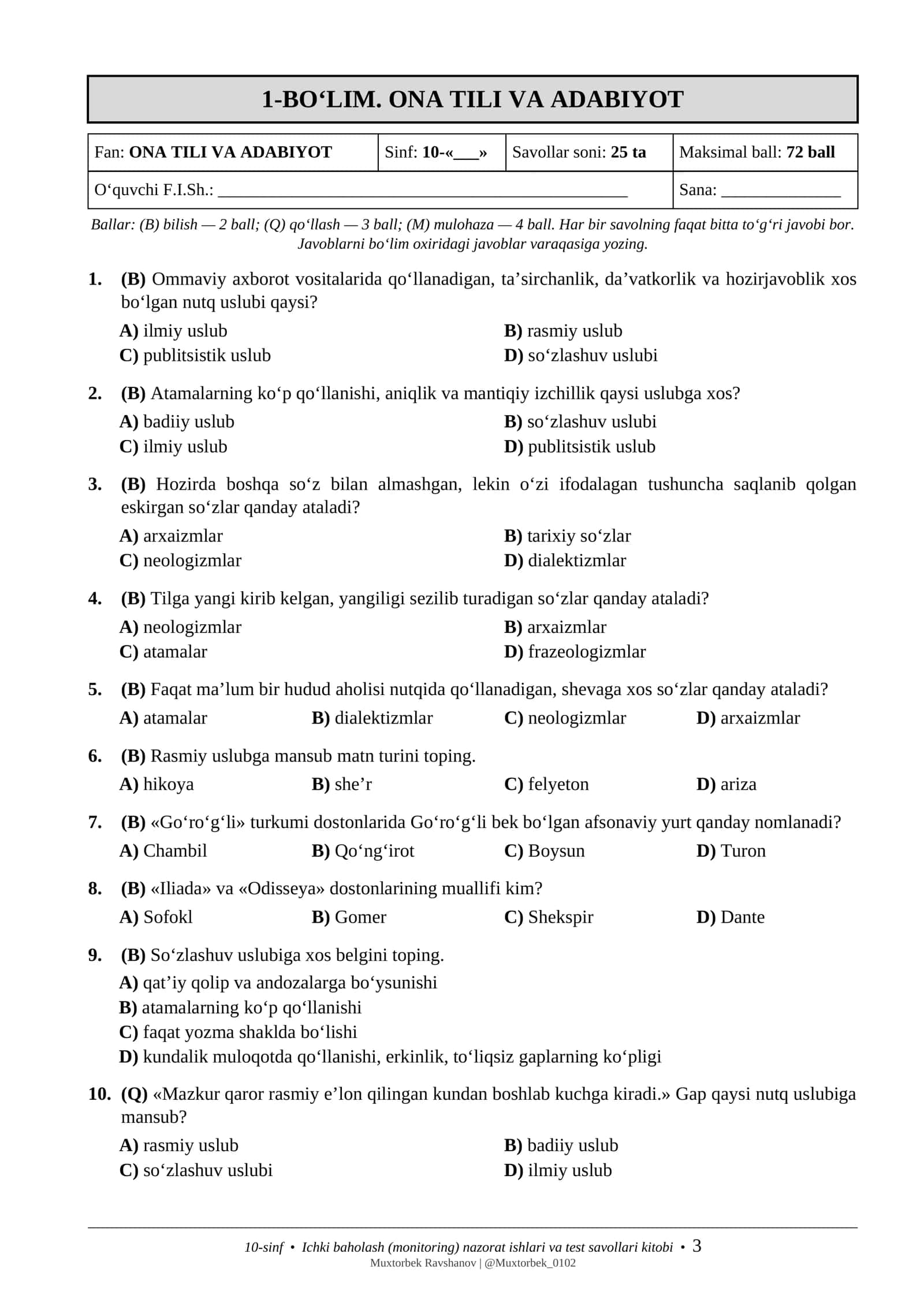 NAZORAT ISHLARI VA TEST SAVOLLARI KITOBI 3