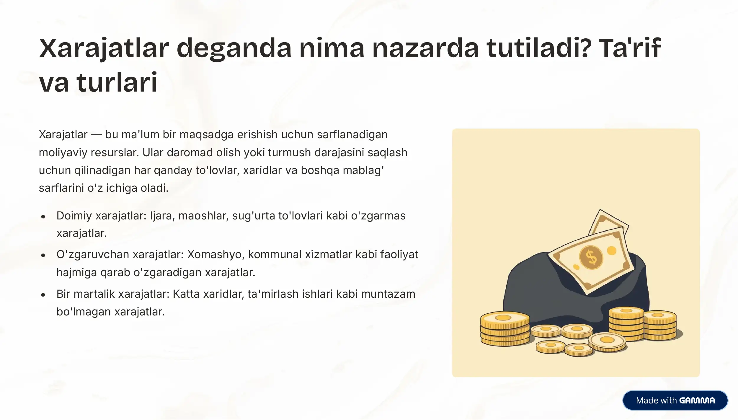 Xarajatlar tarkibi va ularni boshqarish 3