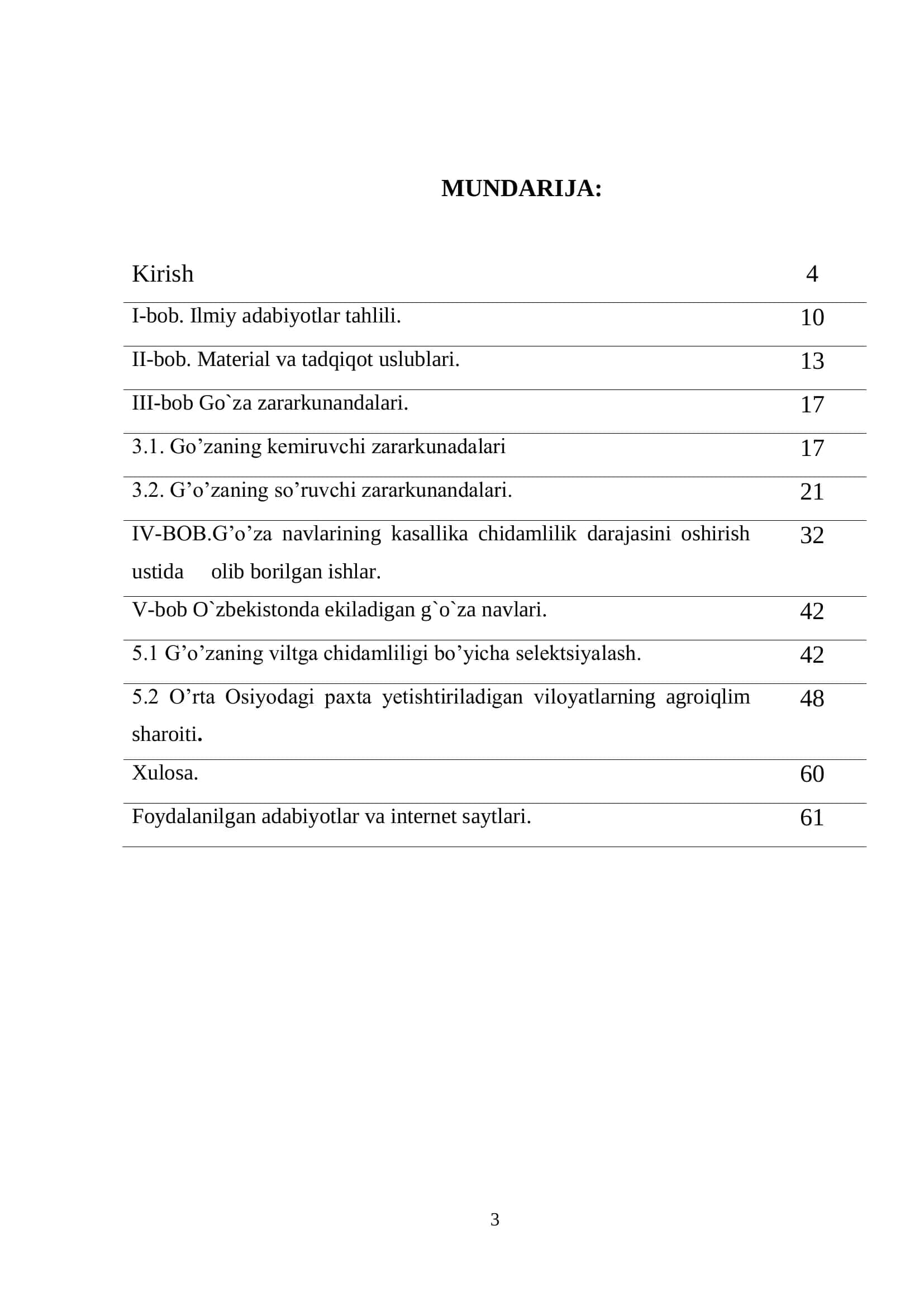 "G`o`za navlari va ularning zararkunandalarga chidamlilik xususiyatlari" mavzusidagi BITIRUV-MALAKAVIY ISHI 3