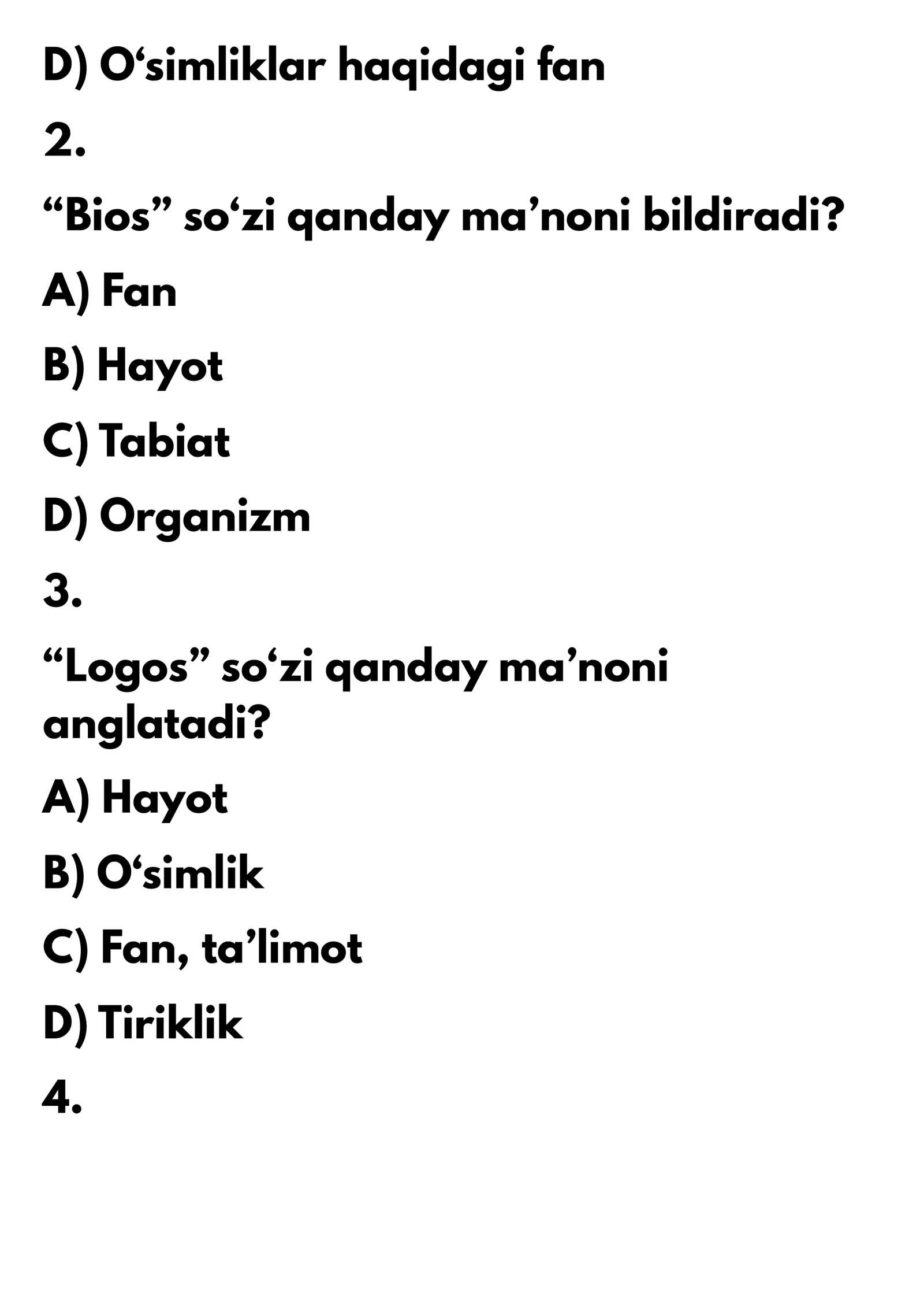 5 - sinf Biologiya darsligi bo'yicha Mavzulashtirilgan Testlar maktab o'quvchilari kasb hunar kolleji va akademik litsey talabalari va abyuterentlar uchun mo'ljallangan maxsus to'plam javoblari bilan 3