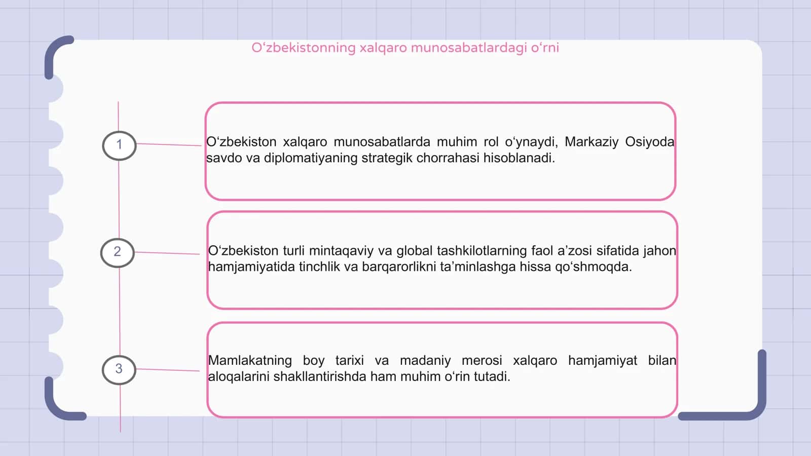 O‘zbekistonning xalqaro munosabatlardagi o‘rni 3