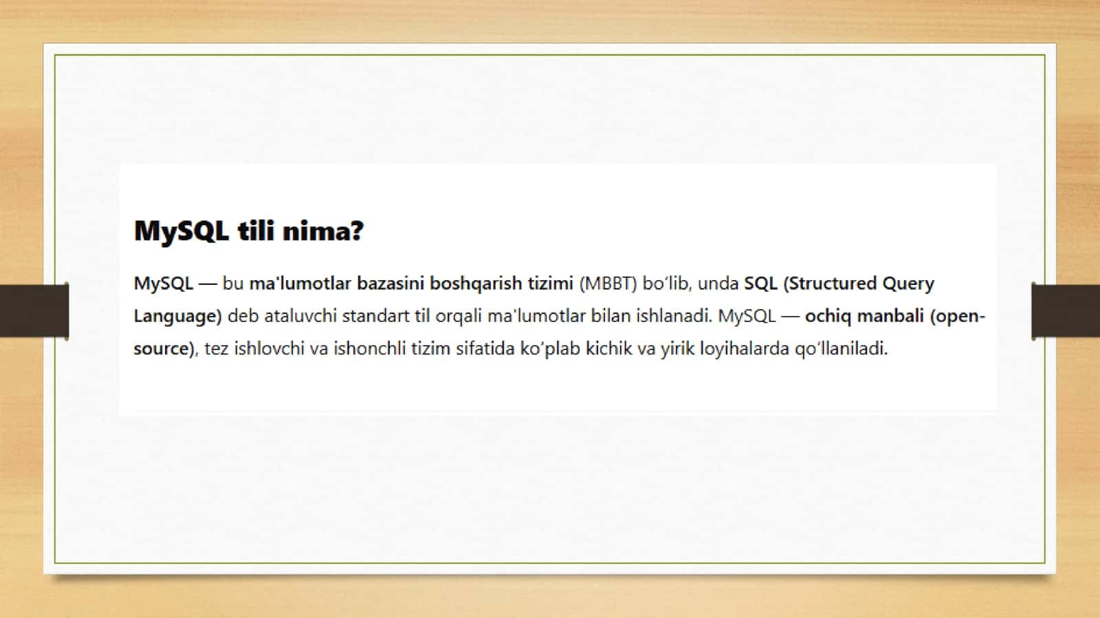 MYSQL TILI VA UNING QO'LLANILISHI 3