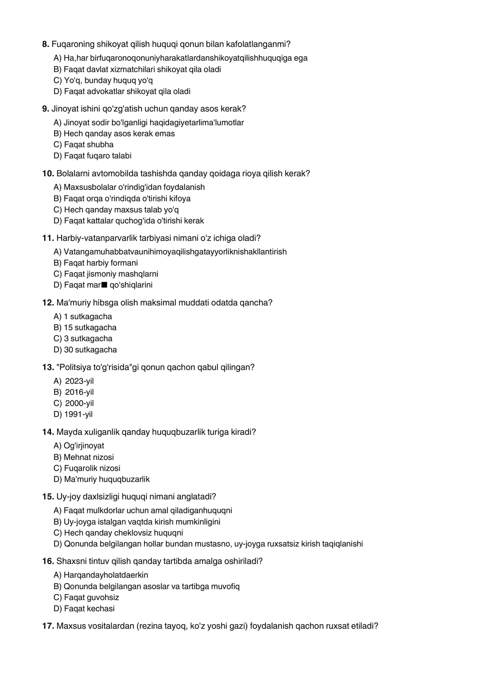 ICHKI ISHLAR ORGANLARI: 500 ta test 3
