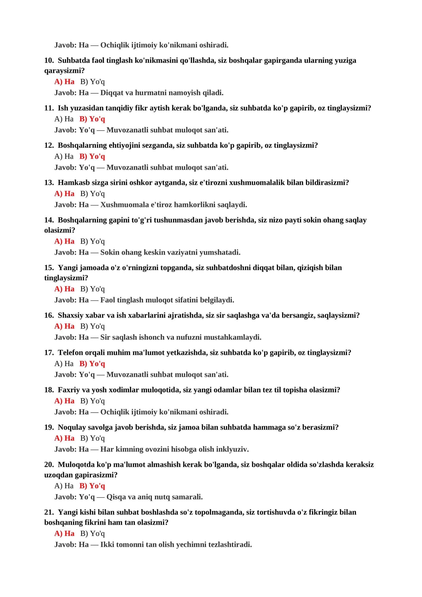 Muloqotda o'z pozitsiyasini himoya qilish testi 3