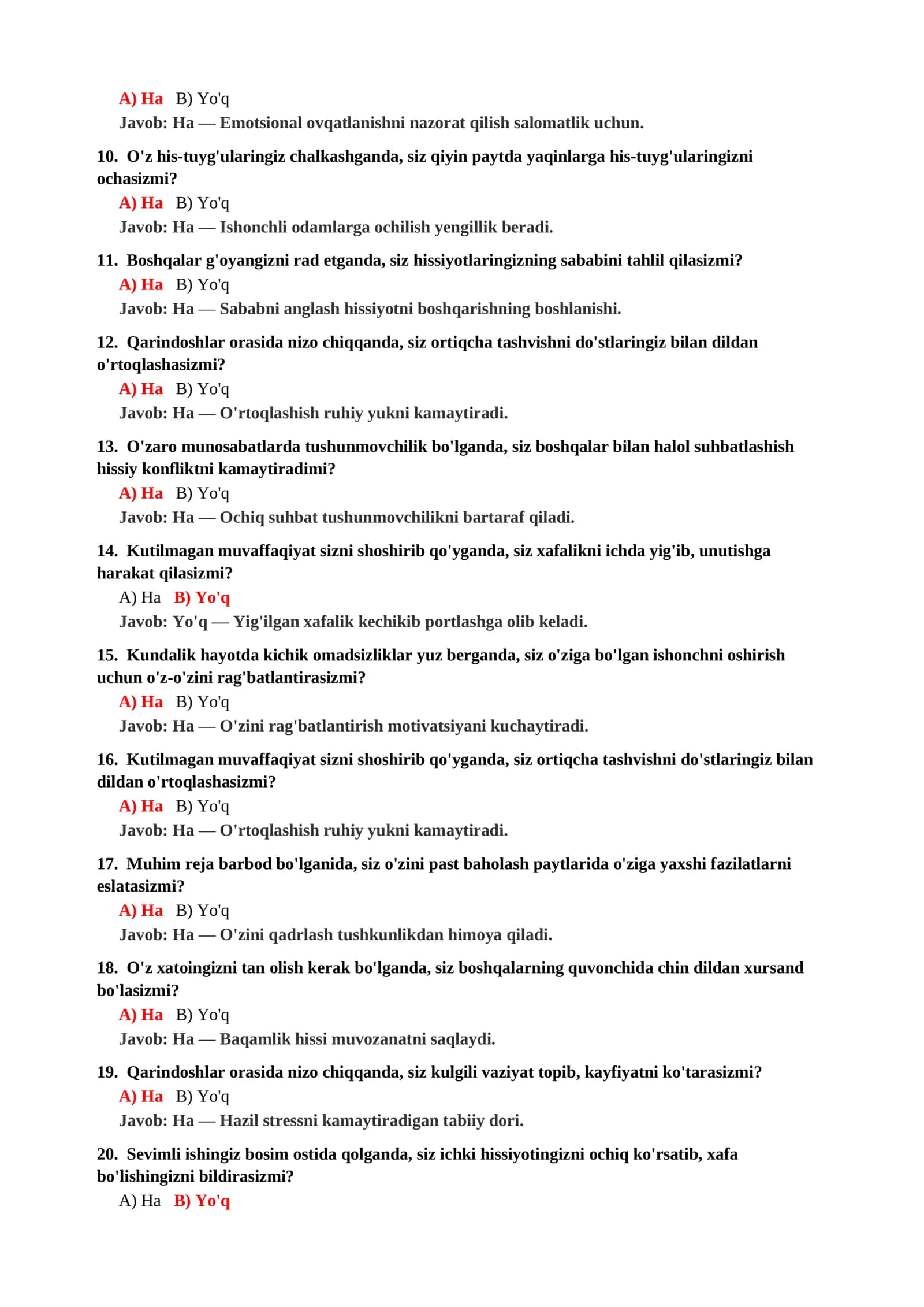 O'z xatti-harakatlarini tahlil qilish psixologik testi 3