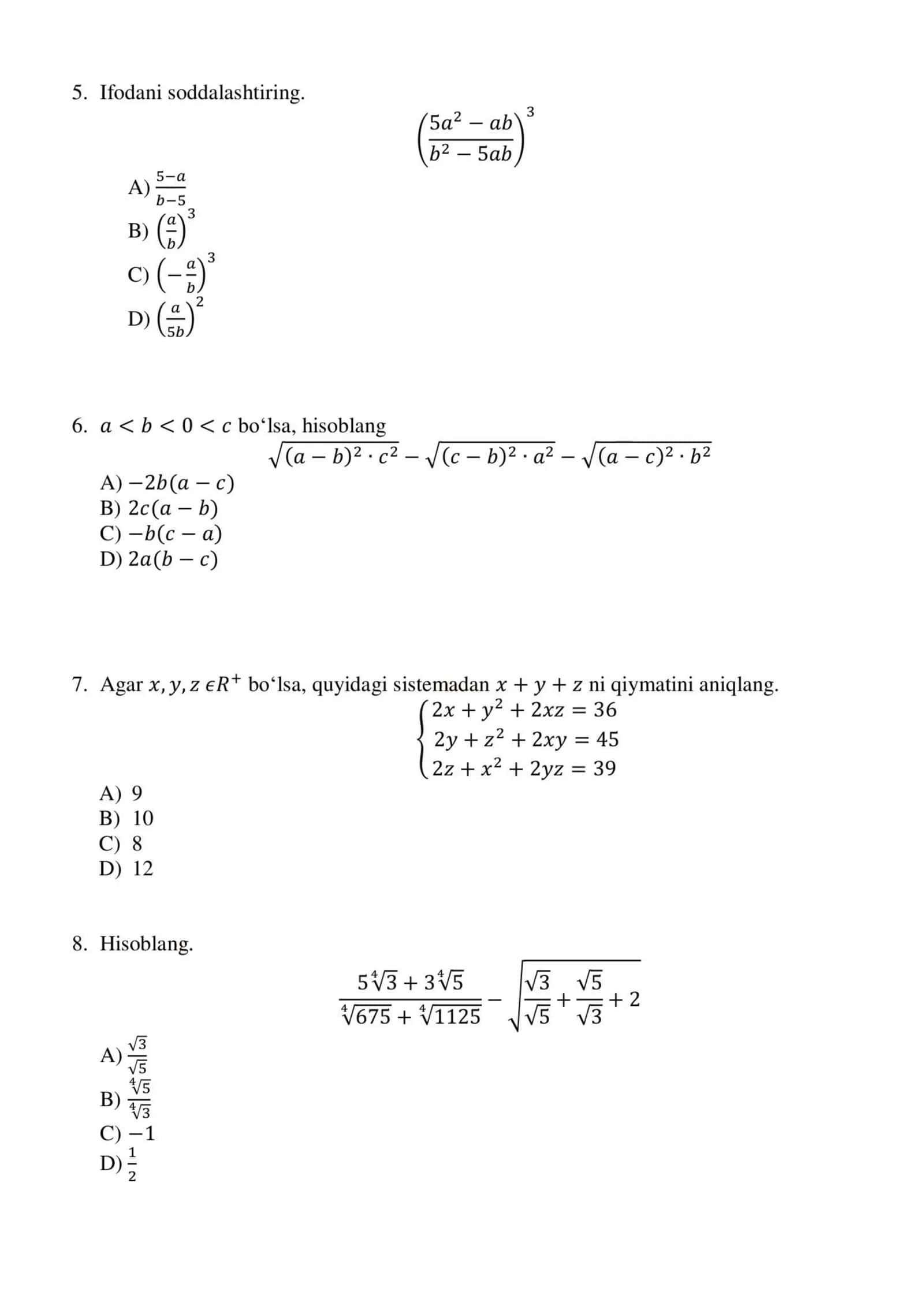 🏆 MATEMATIKADAN NAMUNAVIY MILLIY SERTIFIKAT 3-MOCK TESTI | YECHIMLARI BILAN 3