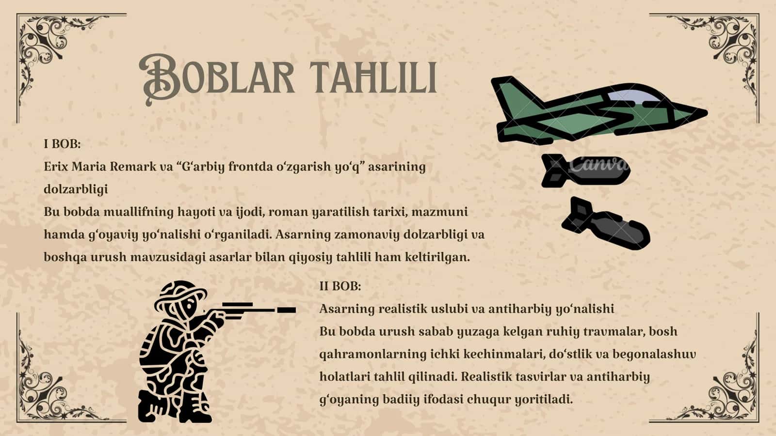 ERIX MARIYA REMARKNING “G‘ARBIY FRONTDA O‘ZGARISH YO‘Q” ANTIHARBIY VA REALISTIK ROMANIDA URUSHNING INSON RUHIY DUNYOSIGA KO‘RSATGAN TA’SIRI VA URUSHNING FOJIAVIY OQIBATLARI 3