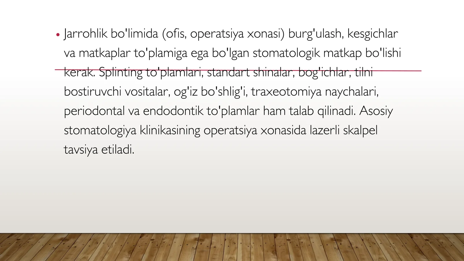 Stomatologiya boʻlimlari. Xirurgik Stomatologiya Xonasini Jihozlanishida Qoʻyiladigan talablar 3