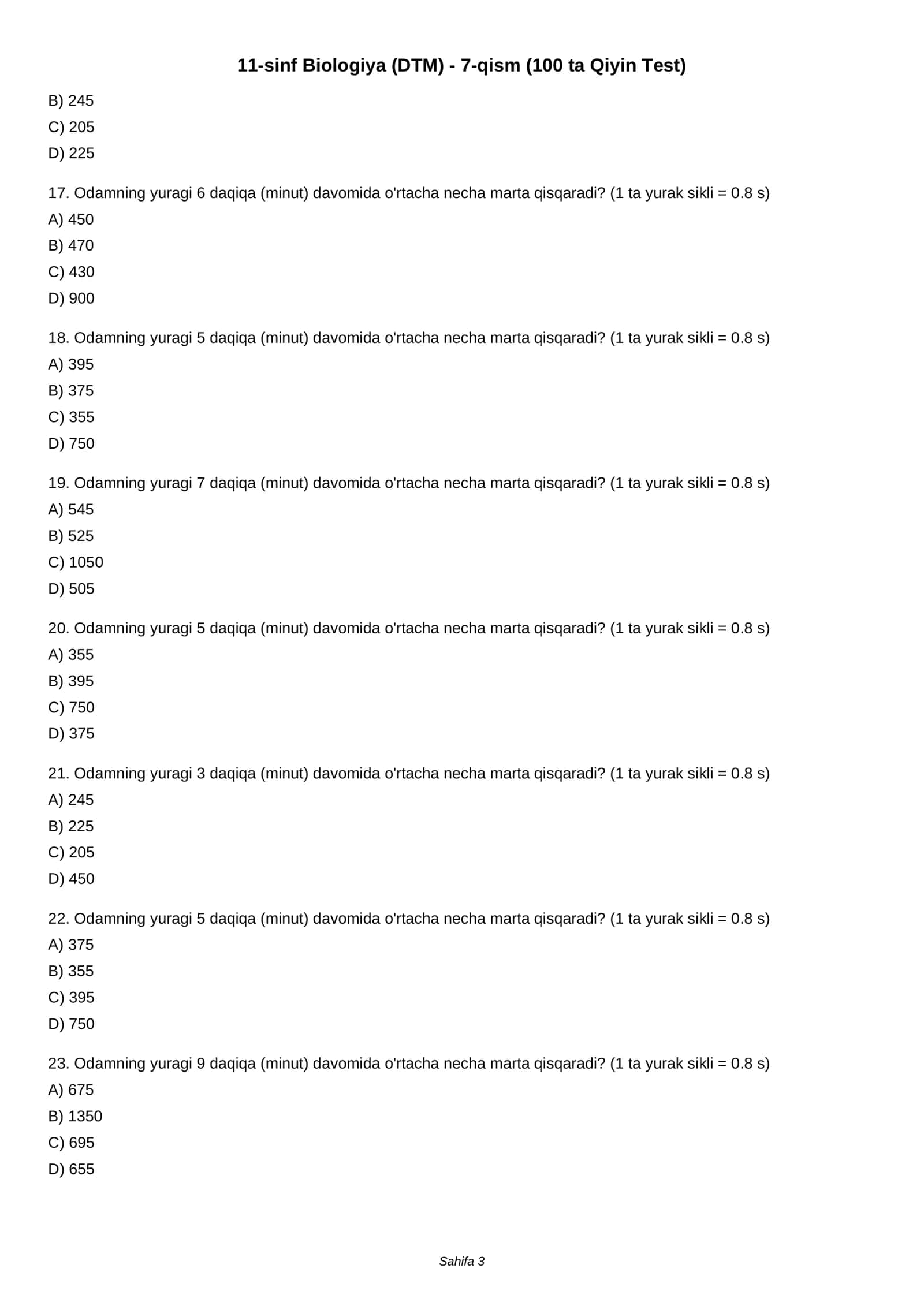 11-sinf Biologiya (DTM) - 7-qism (100 ta Qiyin Test) 3