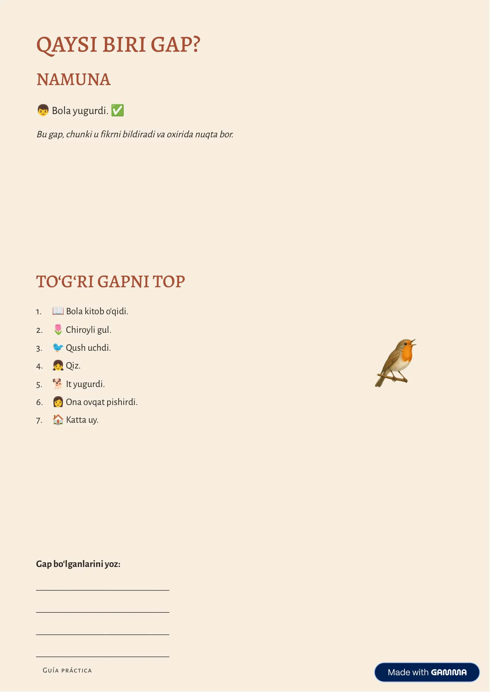 1-SINF ONA TILI gaop va gap tuzish 3
