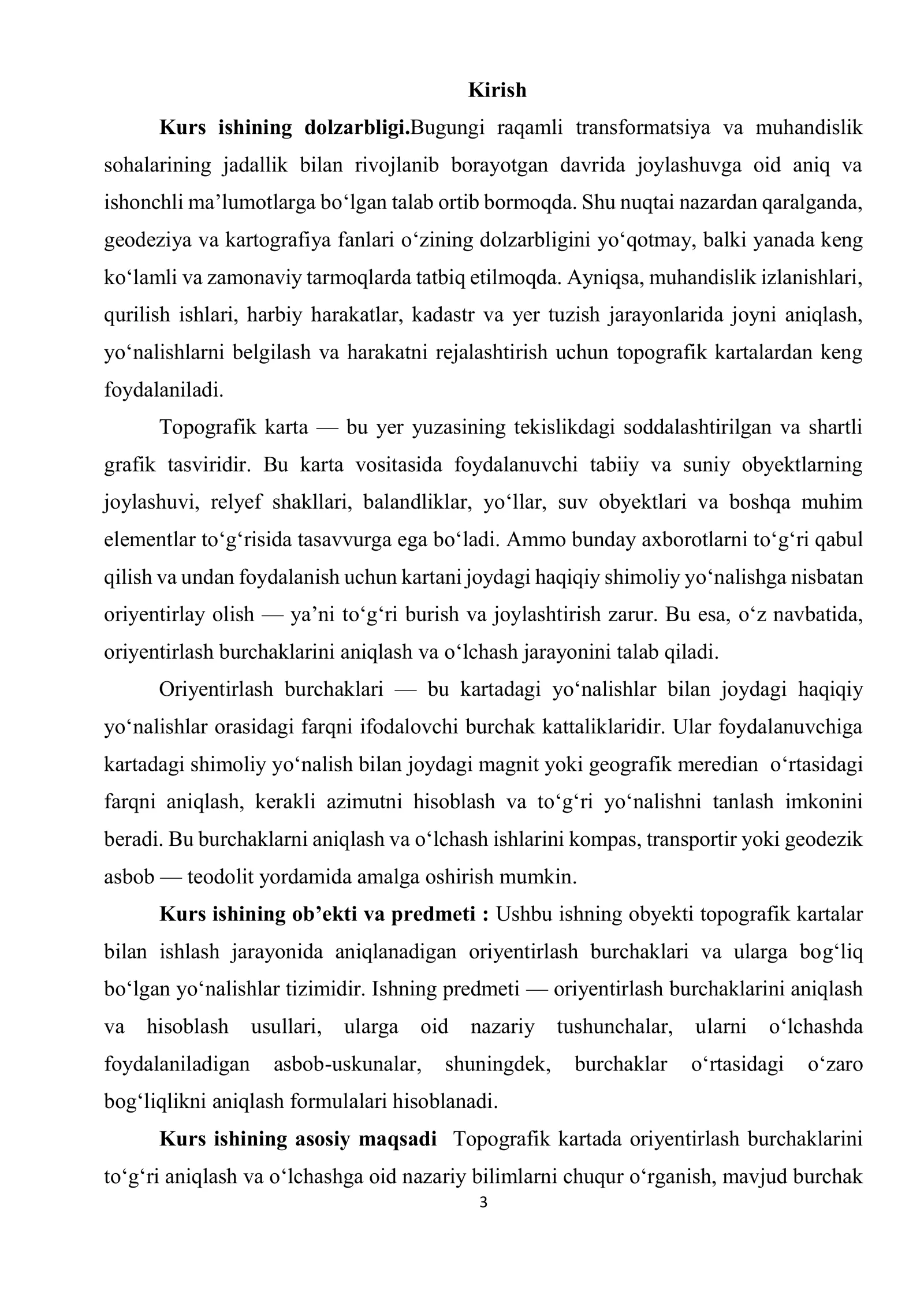 Topografik kartada oriyentirlash burchaklarini oʻlchash 3