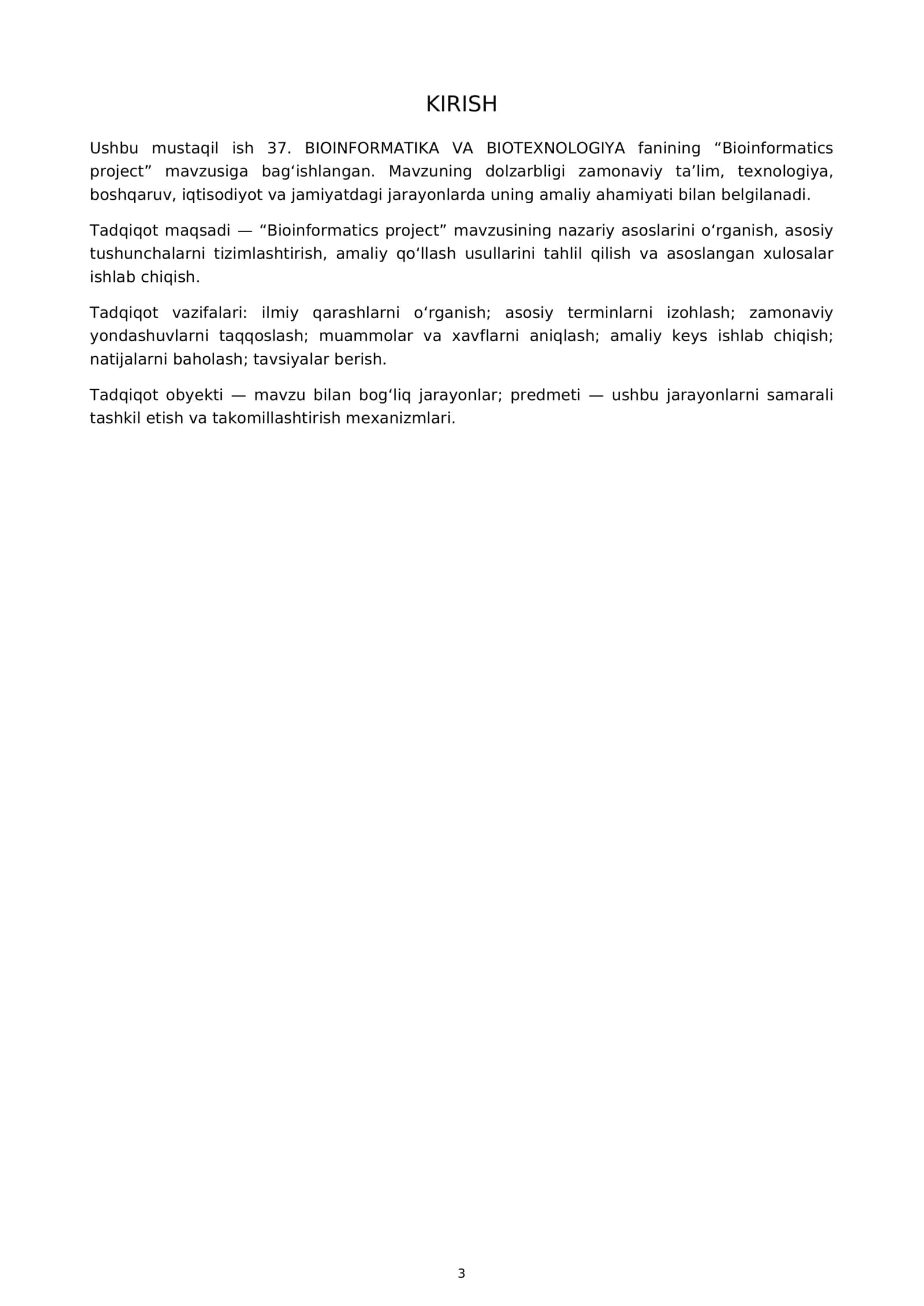 BIOINFORMATIKA VA BIOTEXNOLOGIYA MUSTAQIL ISH 3