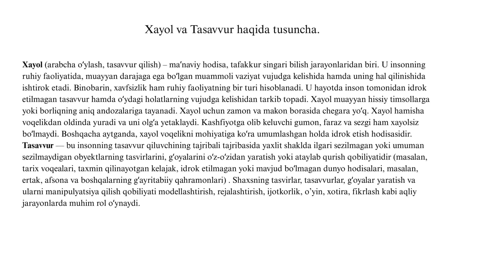 Xayol va Tasavvur 3