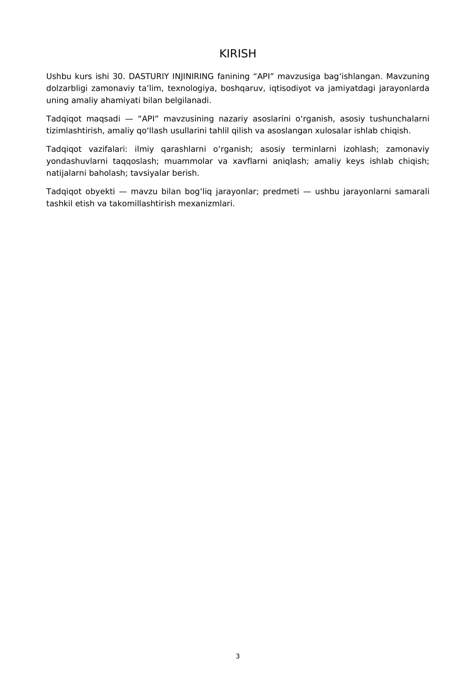 30. DASTURIY INJINIRING KURS ISHI - API 3