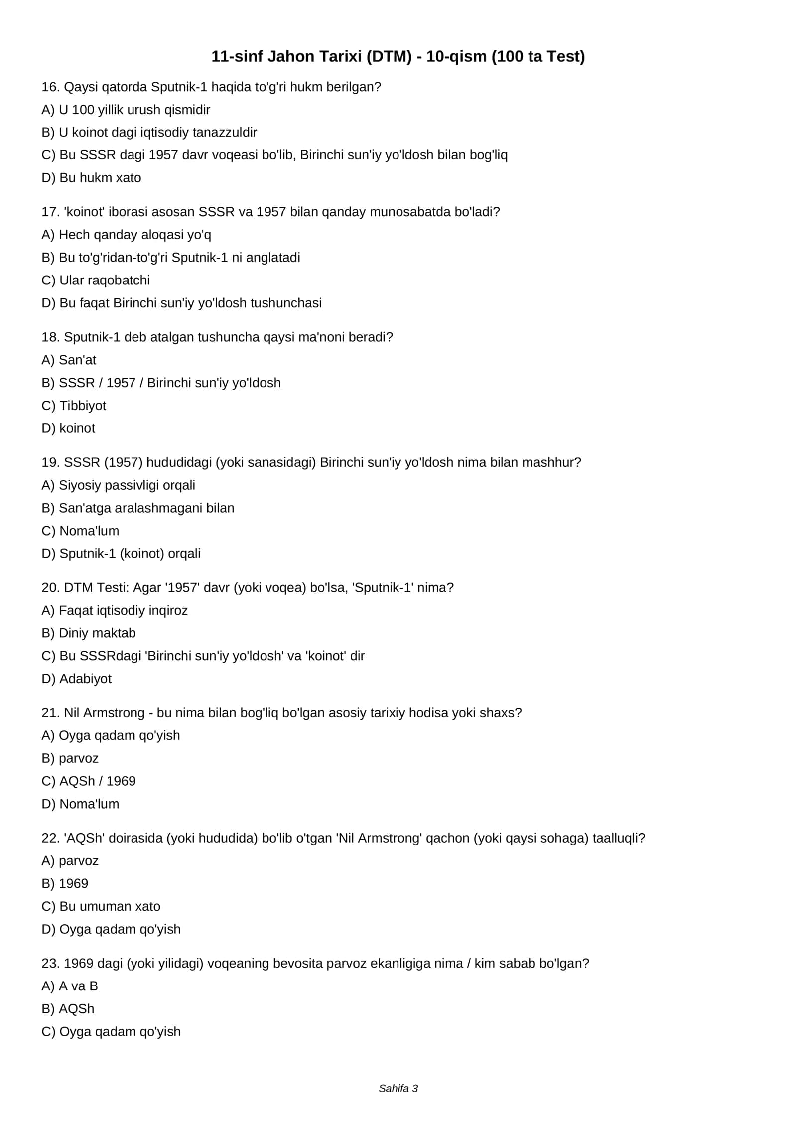 11-sinf Jahon Tarixi (DTM) - 10-qism (100 ta Test) 3