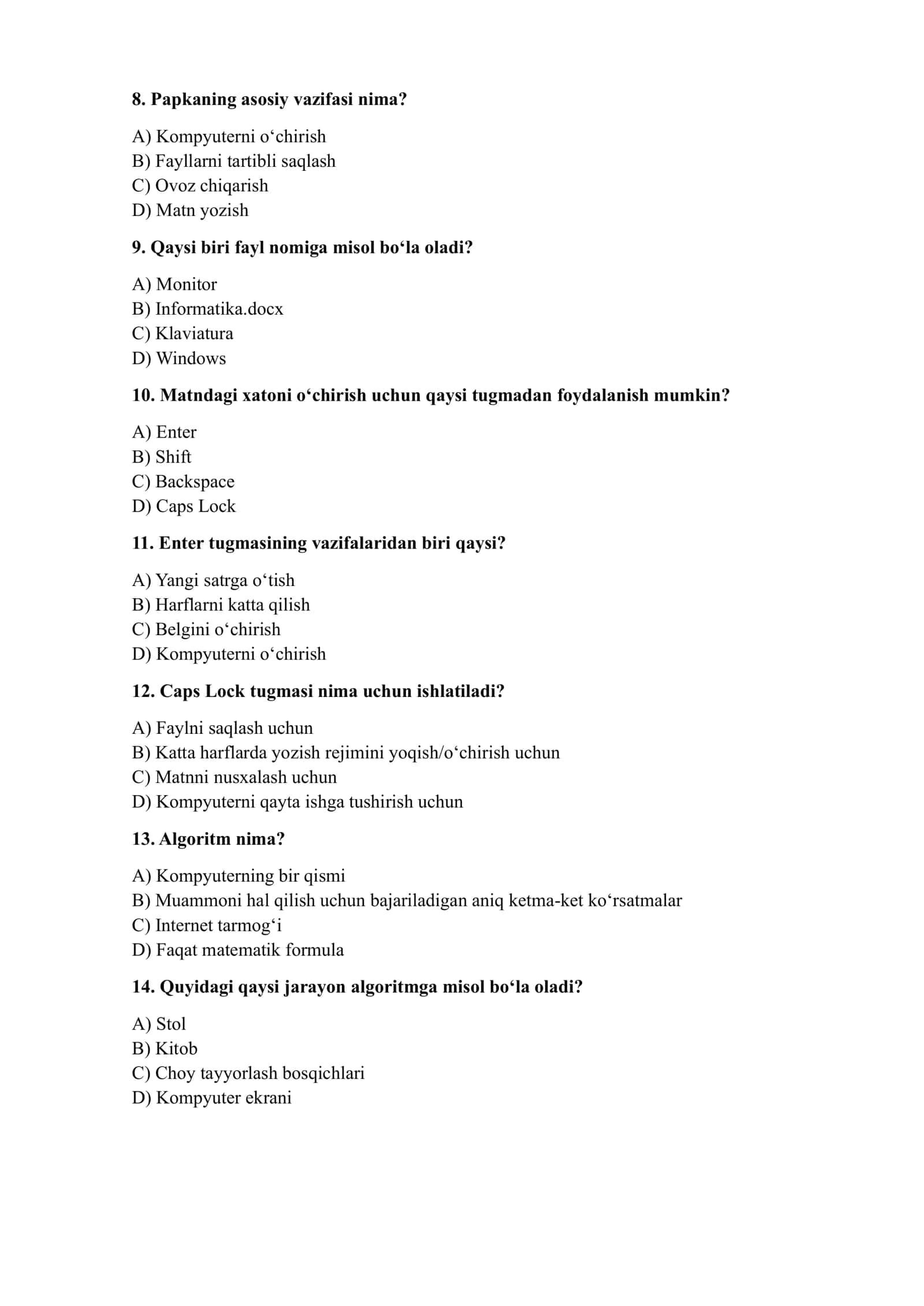 5-sinf Informatika — 100 ta Test | O‘qituvchilar uchun 3