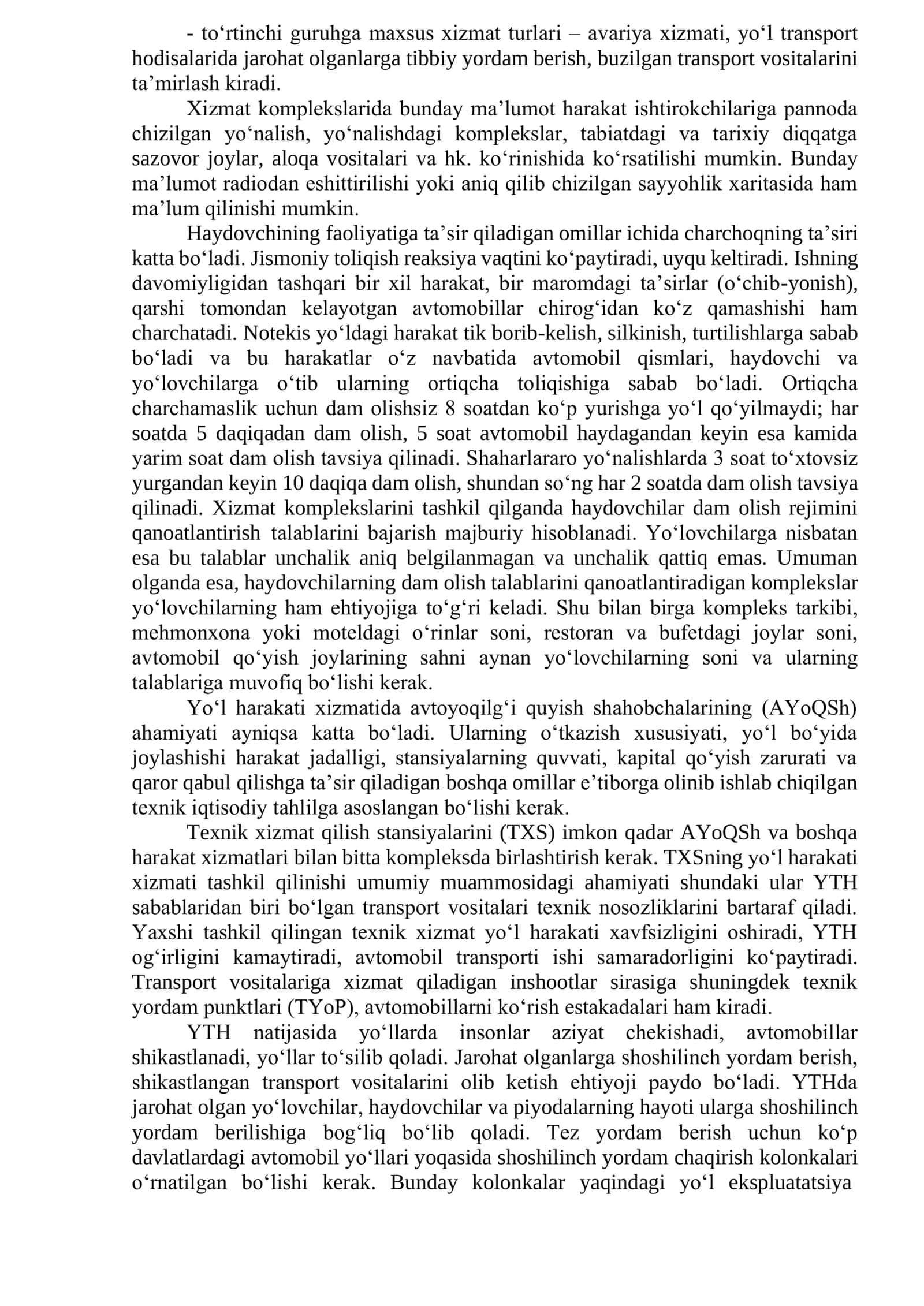 3-ma’ruza: Yo‘l xizmati komplekslarining turlari va joylashishi 3