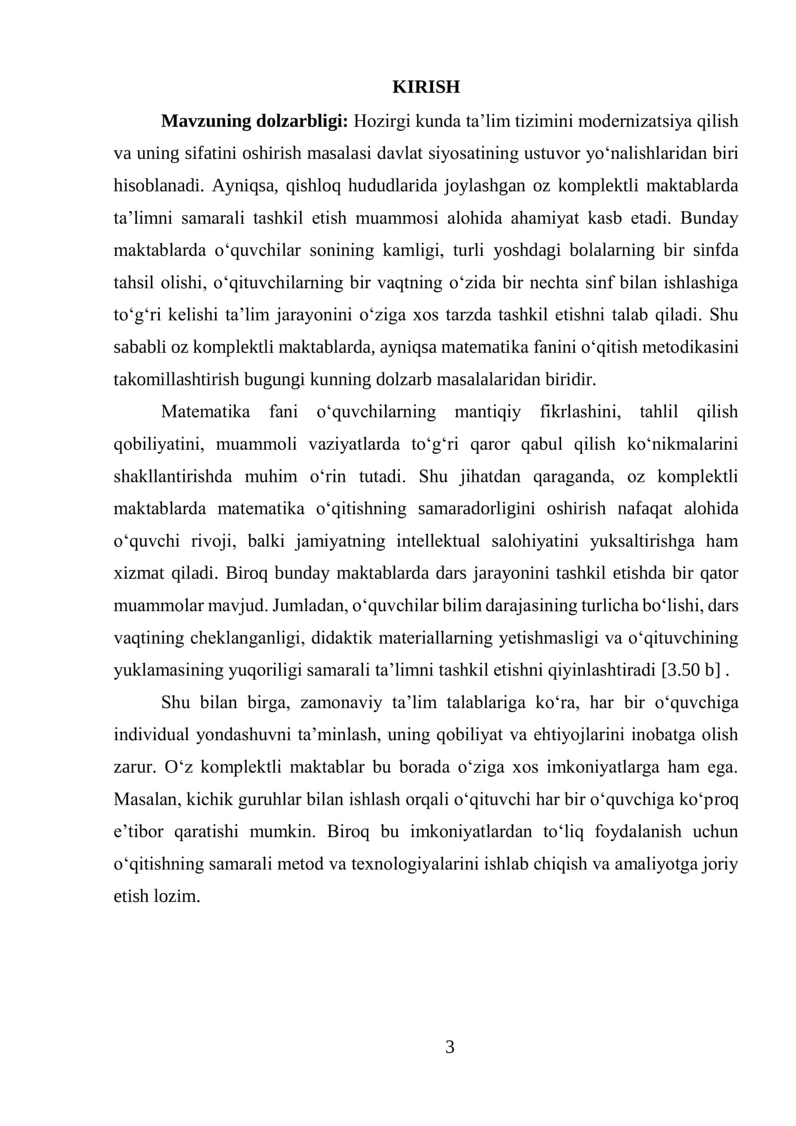 O‘Z KOMPLEKTLI MAKTABLARDA MATEMATIKA O‘QITISHNI TASHKIL QILISHNING O‘ZIGA XOS XUSUSIYATLARI 3