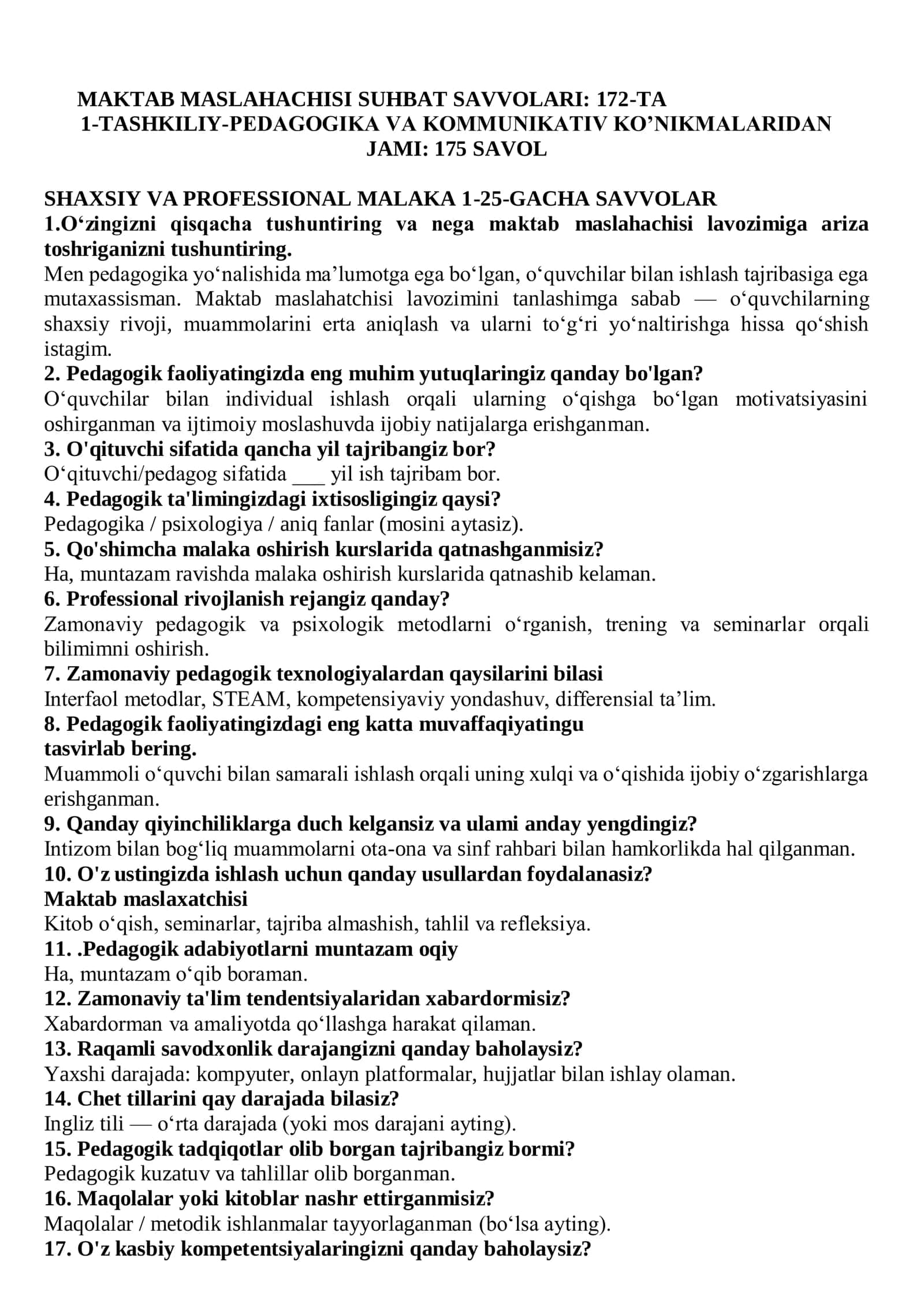 MAKTAB MASLAHACHISI SUHBAT SAVVOLARI 175 ta 3