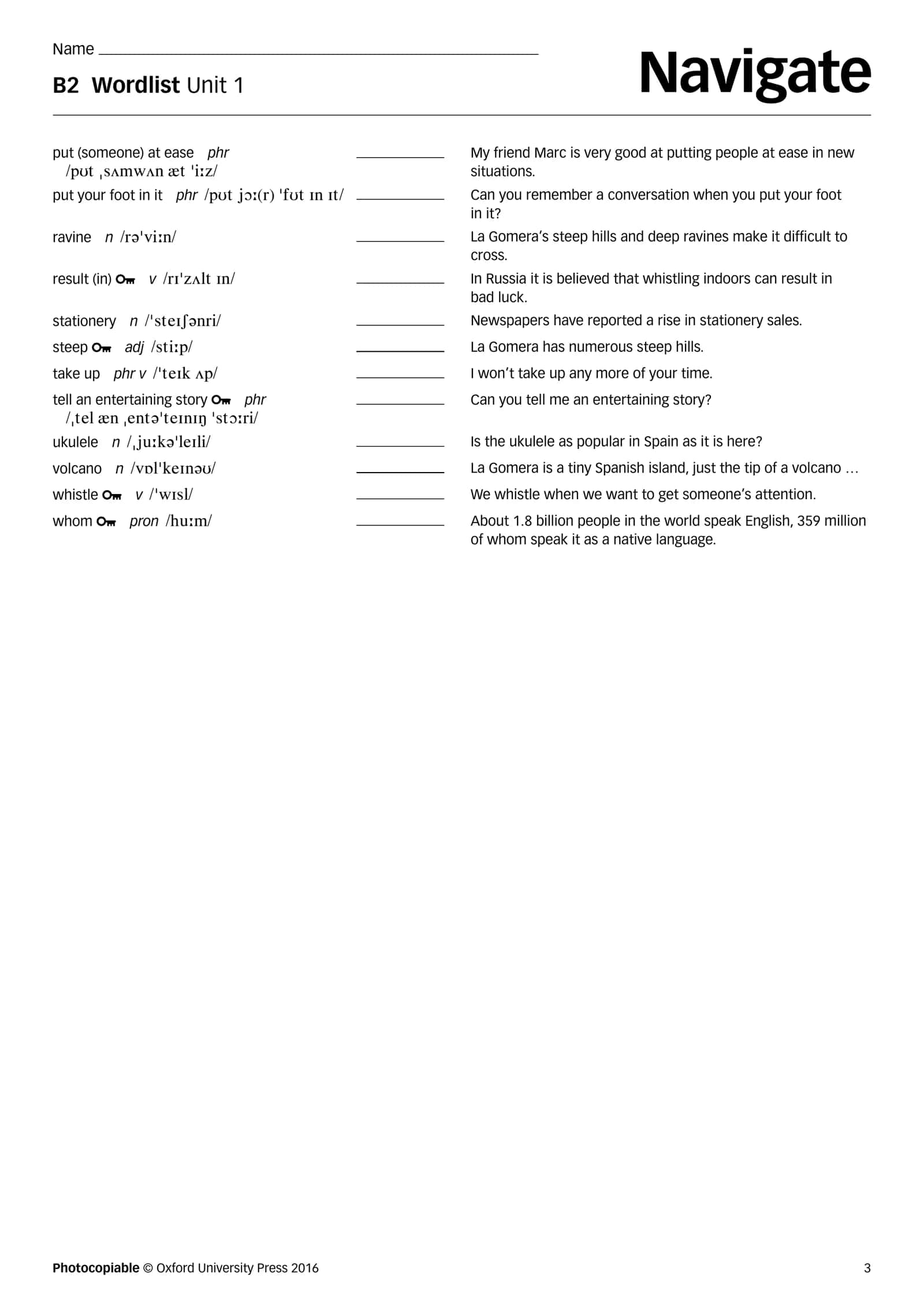 B2 Wordlist Unit 1 3