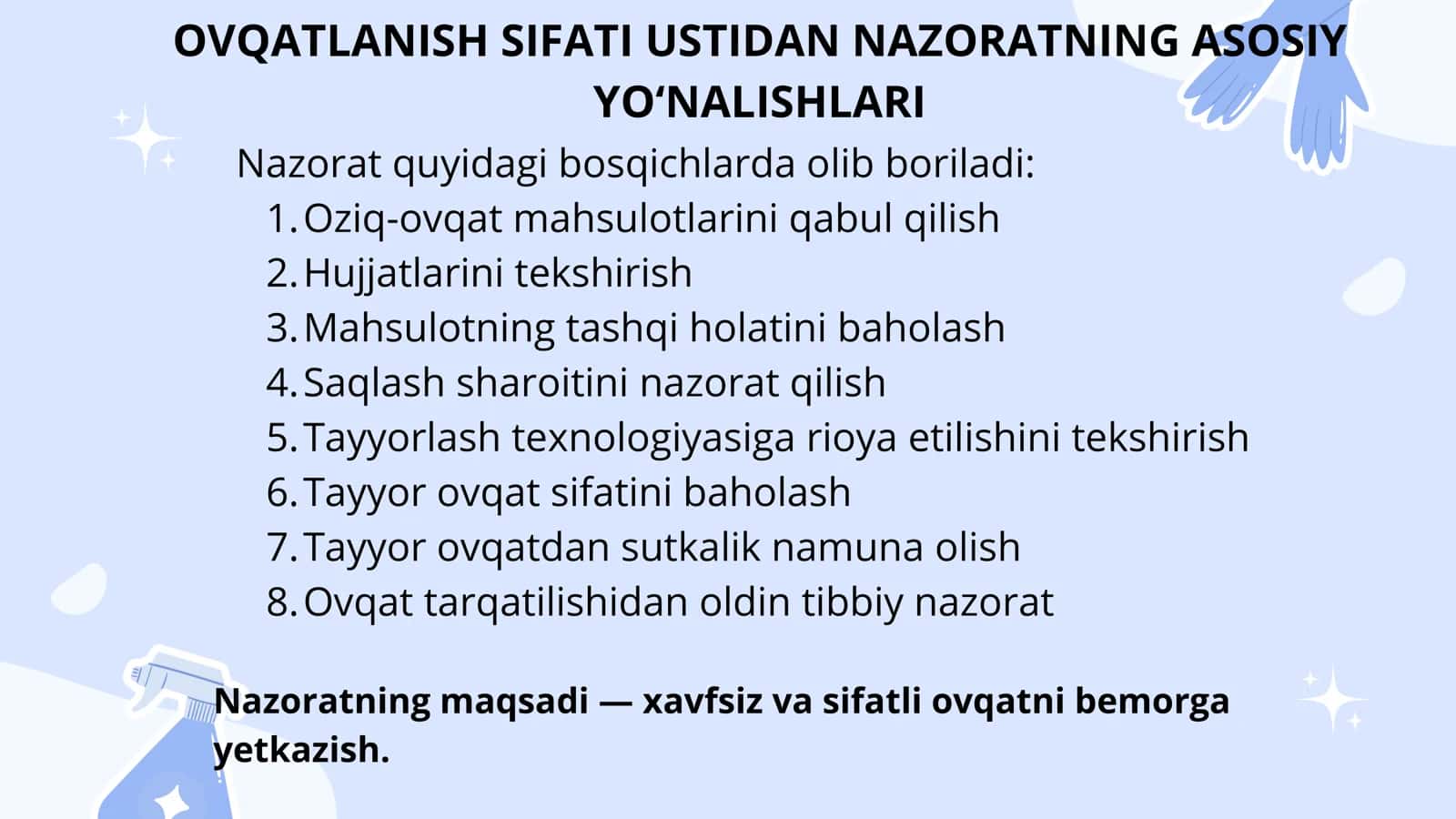 DPMlarning ovqatlanish tarmoqlarida ovqatlanish sifatini ustidan nazoratni o‘tkazish tartibi 3