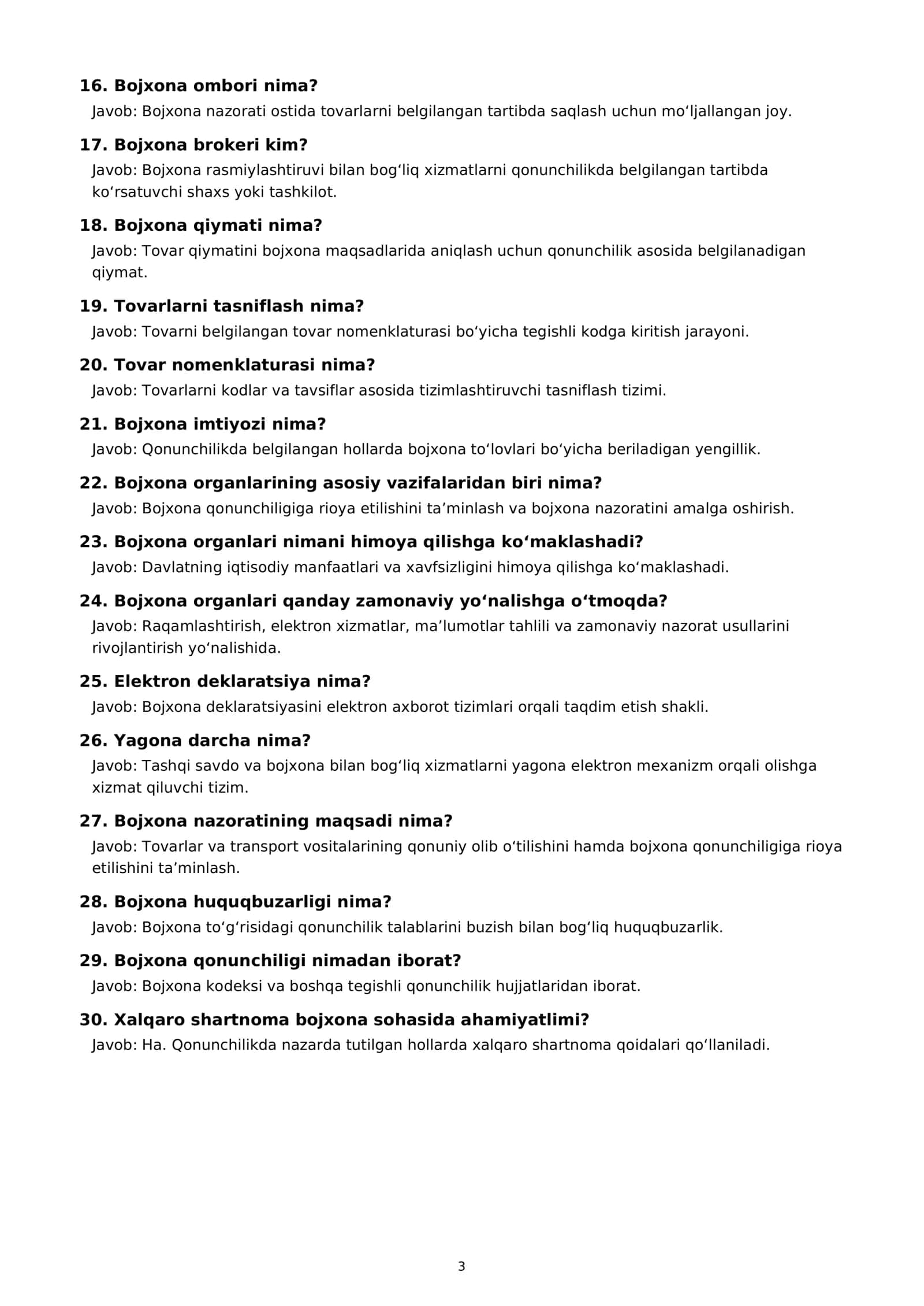 Bojxona qo‘mitasiga ishga kirish uchun 100 ta savol-javob | PDF 3