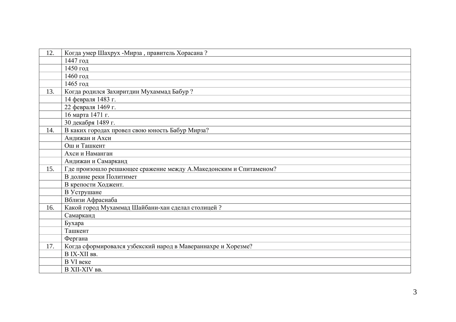 ТЕСТОВЫЕ ВОПРОСЫ ПО ПРЕДМЕТУ “НОВЕЙШАЯ ИСТОРИЯ УЗБЕКИСТАНА” 3